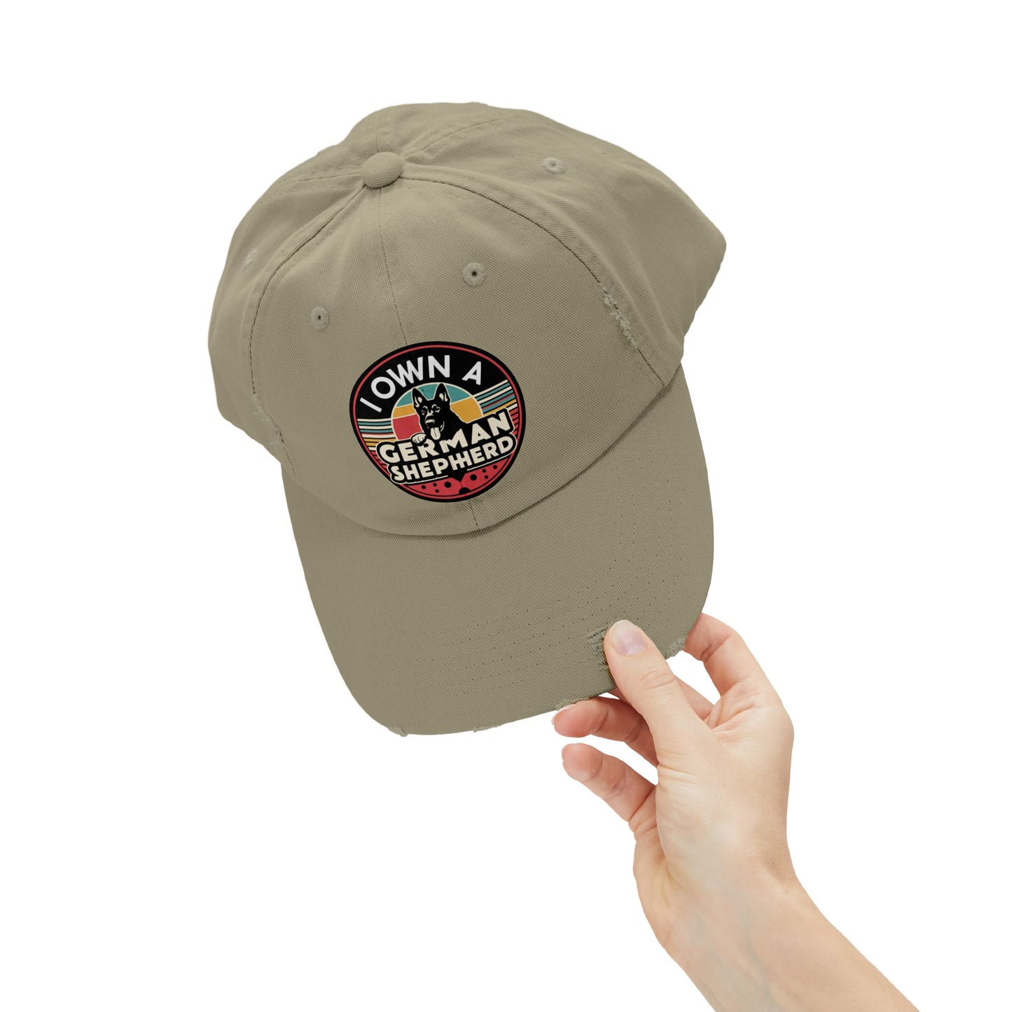 German Shepherd Distressed Cap With Retro Vintage Background - Pet Owner Gift, Casual Everyday Wear