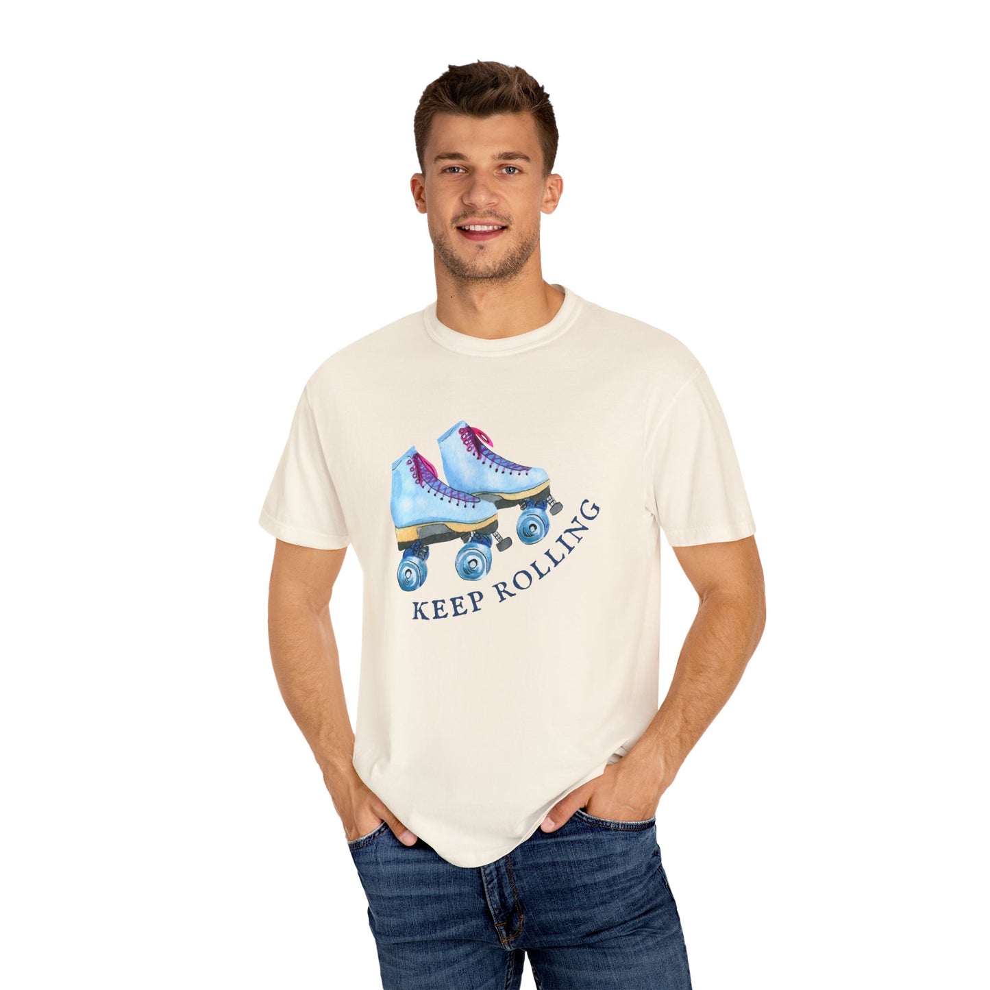 Keep Rolling Retro Roller Skates Tee, Vintage Skate T-shirt, Unisex Garment-Dyed Shirt, Fun Gift for Skating Lovers, Summer Apparel