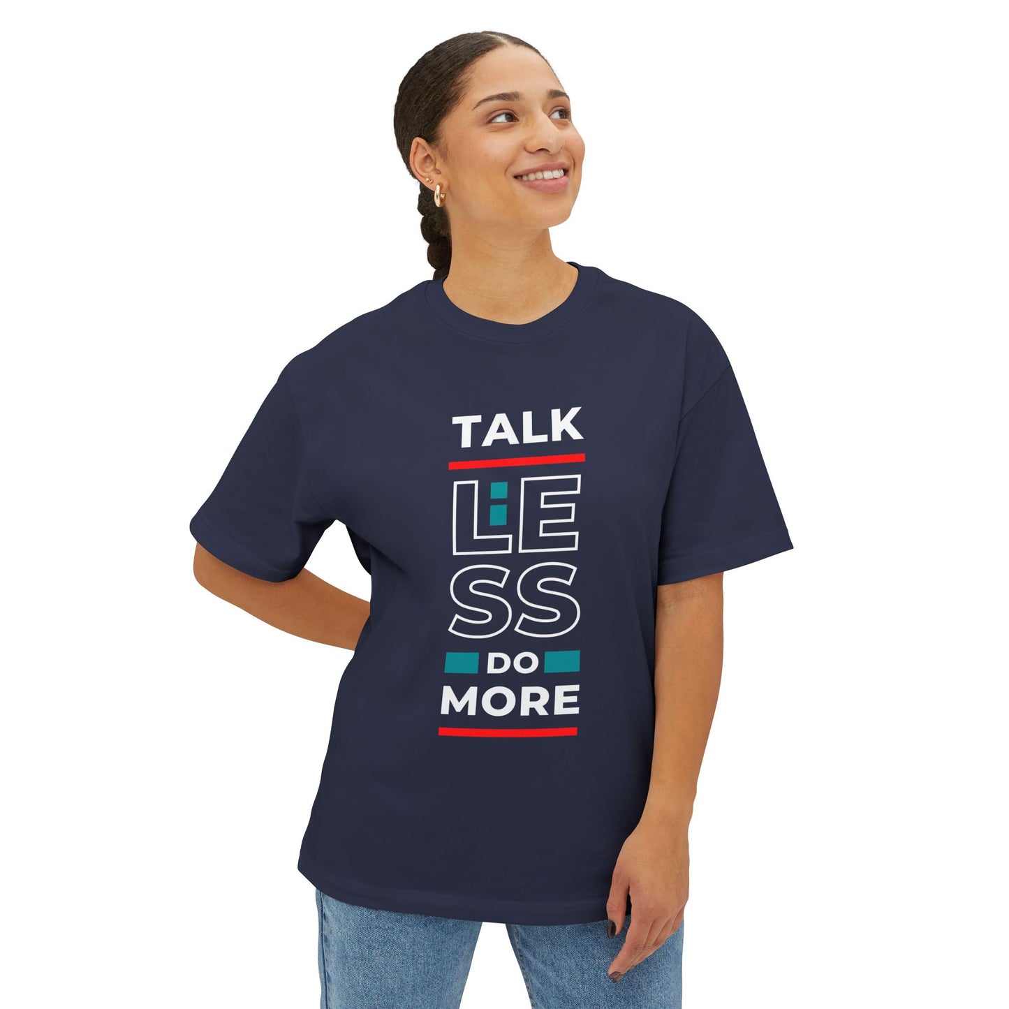 Unisex Oversized Boxy Tee - Motivational Talk Less Do More Shirt, Casual Wear, Everyday Style, Gift for Friends, Comfortable Tee