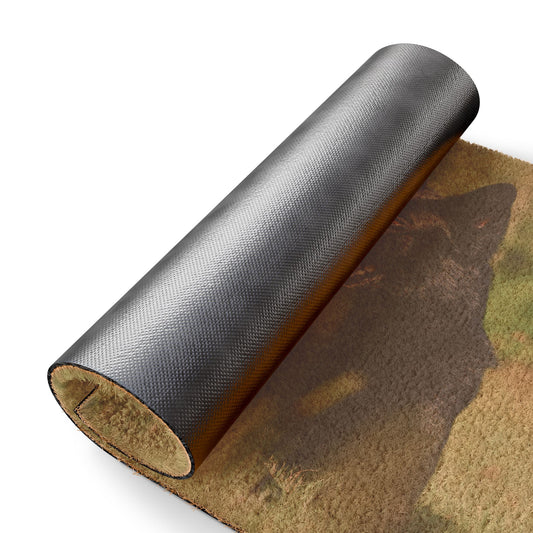 Dog Lovers Doormat Featuring a Solid Black German Shepherd Resting on the Grass With a Hanging Tongue