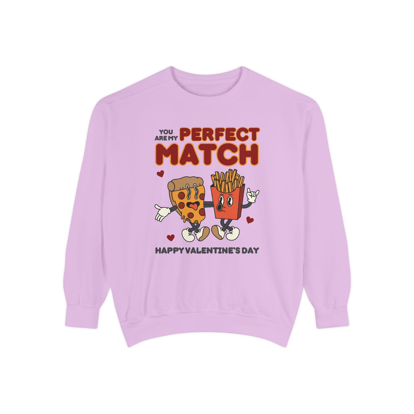 Unisex Valentine's Day Sweatshirt With Two Funny Food Characters Together and Caption Your Are My Perfect Match