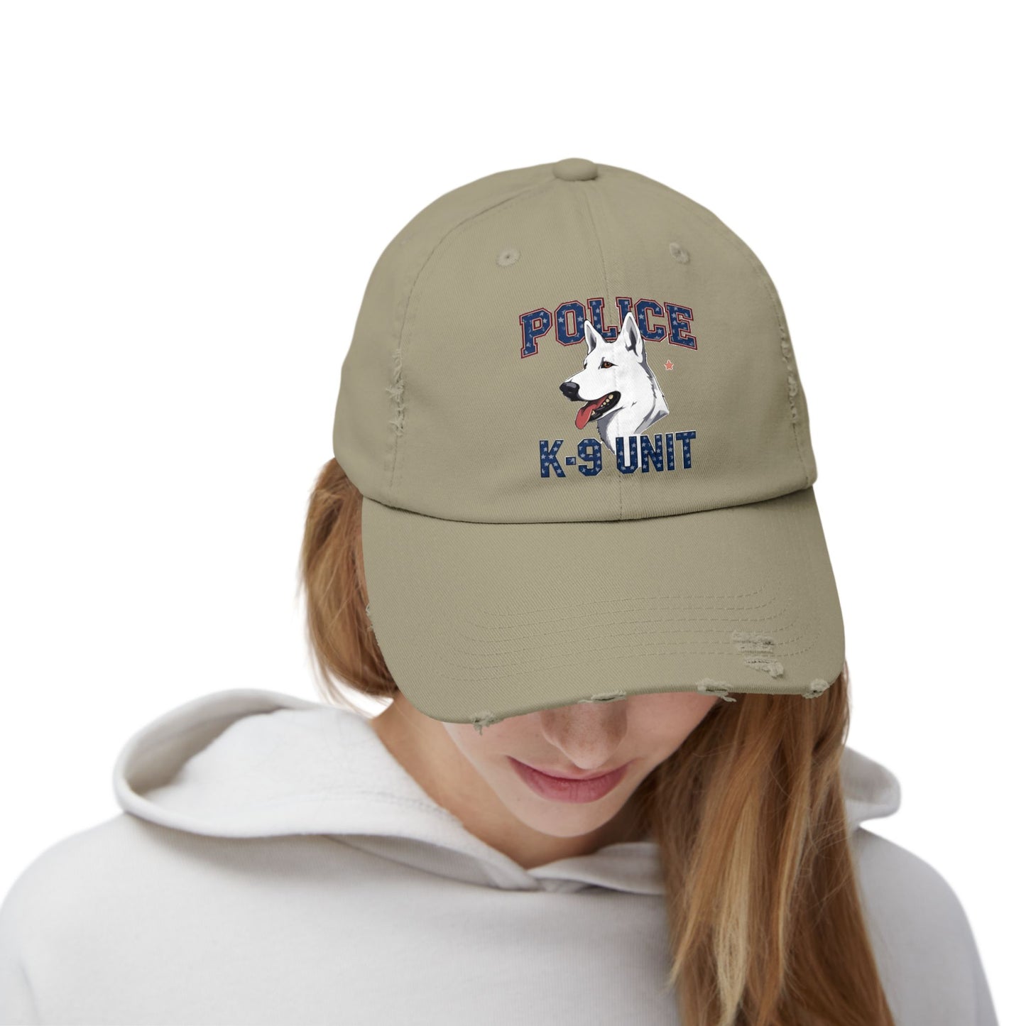 Unisex Distressed Cap with Police K9 Design Featuring German Shepherd, Trendy Dog Lover Hat, Perfect Gift for Police Supporters