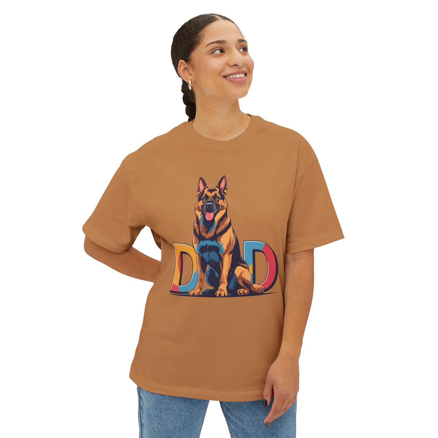 German Shepherd Dad Unisex Oversized Boxy Tee, Dog Lover Gift, Pet Portrait Shirt, Casual Streetwear, Animal Lover Apparel