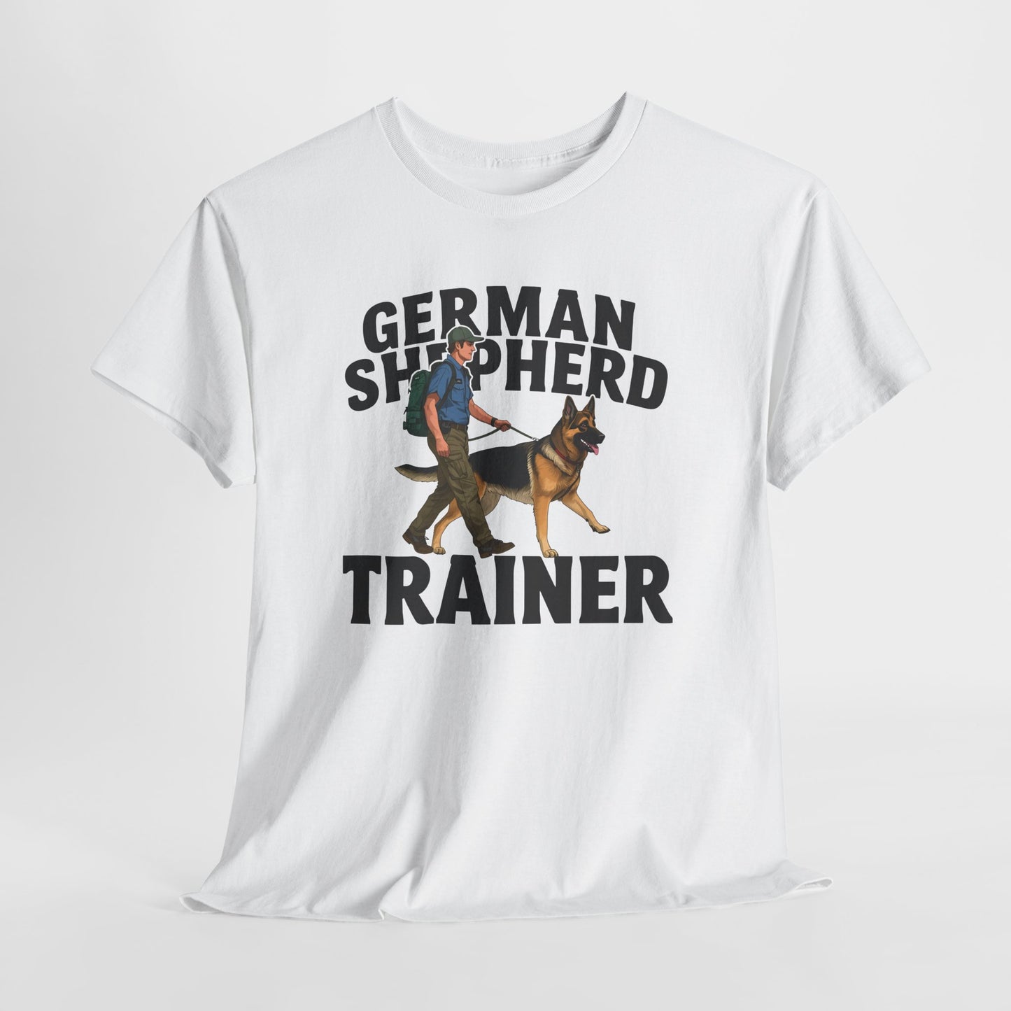 German Shepherd Trainer Tee - Man Holding a German Shepherd | Dog Lover Gift