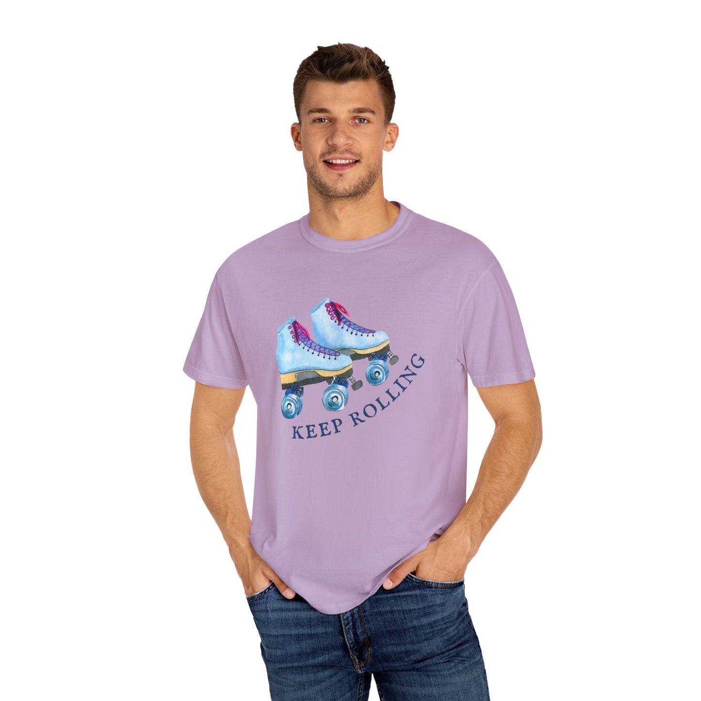 Keep Rolling Retro Roller Skates Tee, Vintage Skate T-shirt, Unisex Garment-Dyed Shirt, Fun Gift for Skating Lovers, Summer Apparel