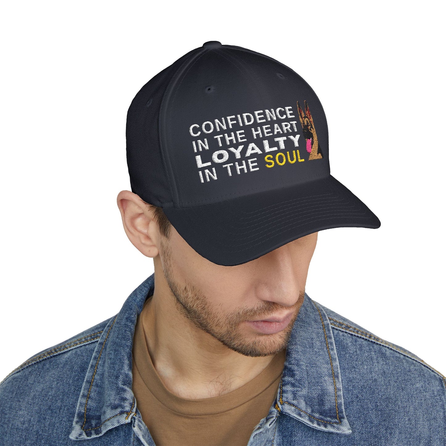 German Shepherd Closed-Back Structured Embroidered Structured Cap  - Courage in the Heart, Loyalty in the Soul