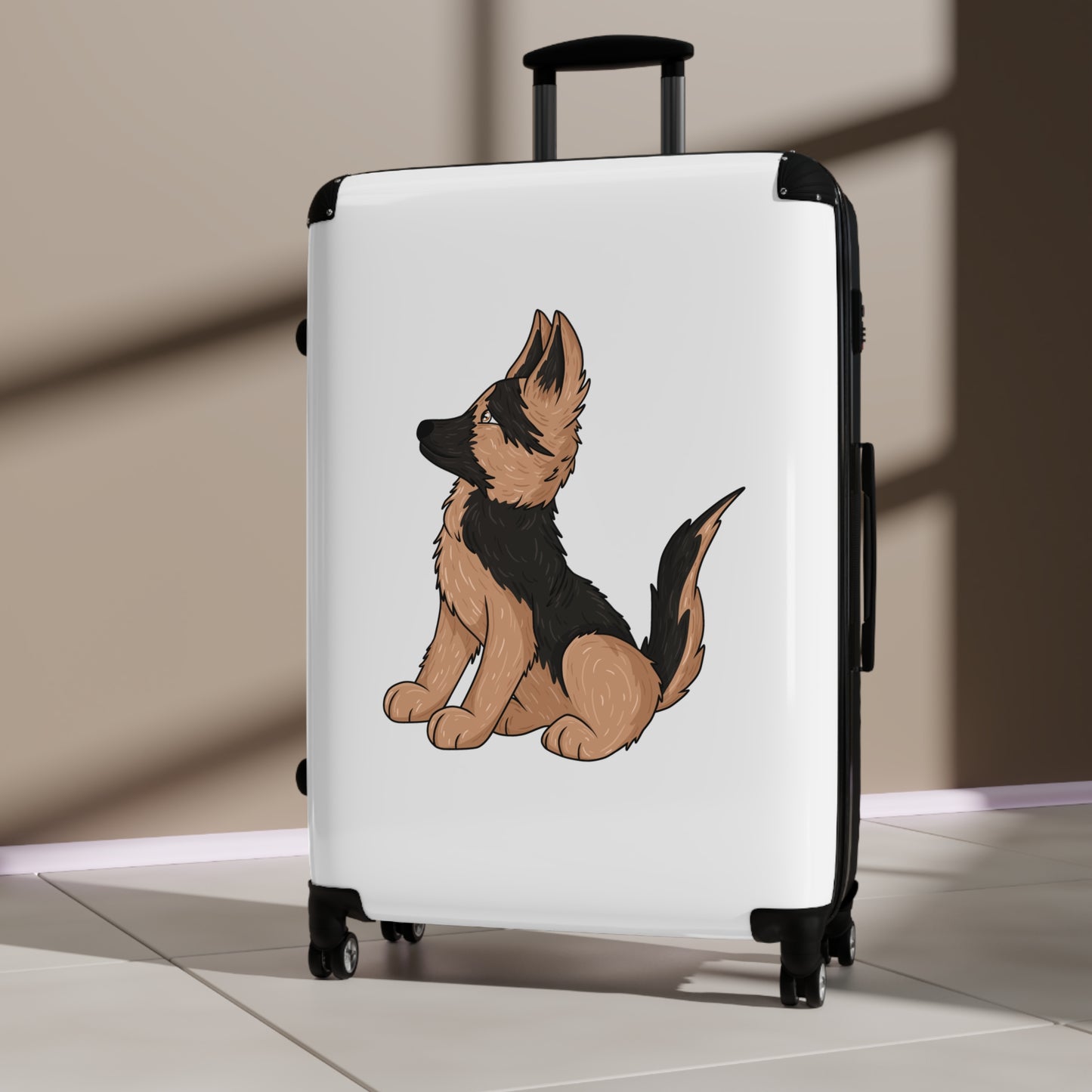 Personalized Dog Lover Suitcase - Featuring Cute German Shepherd Puppy Looking Upward
