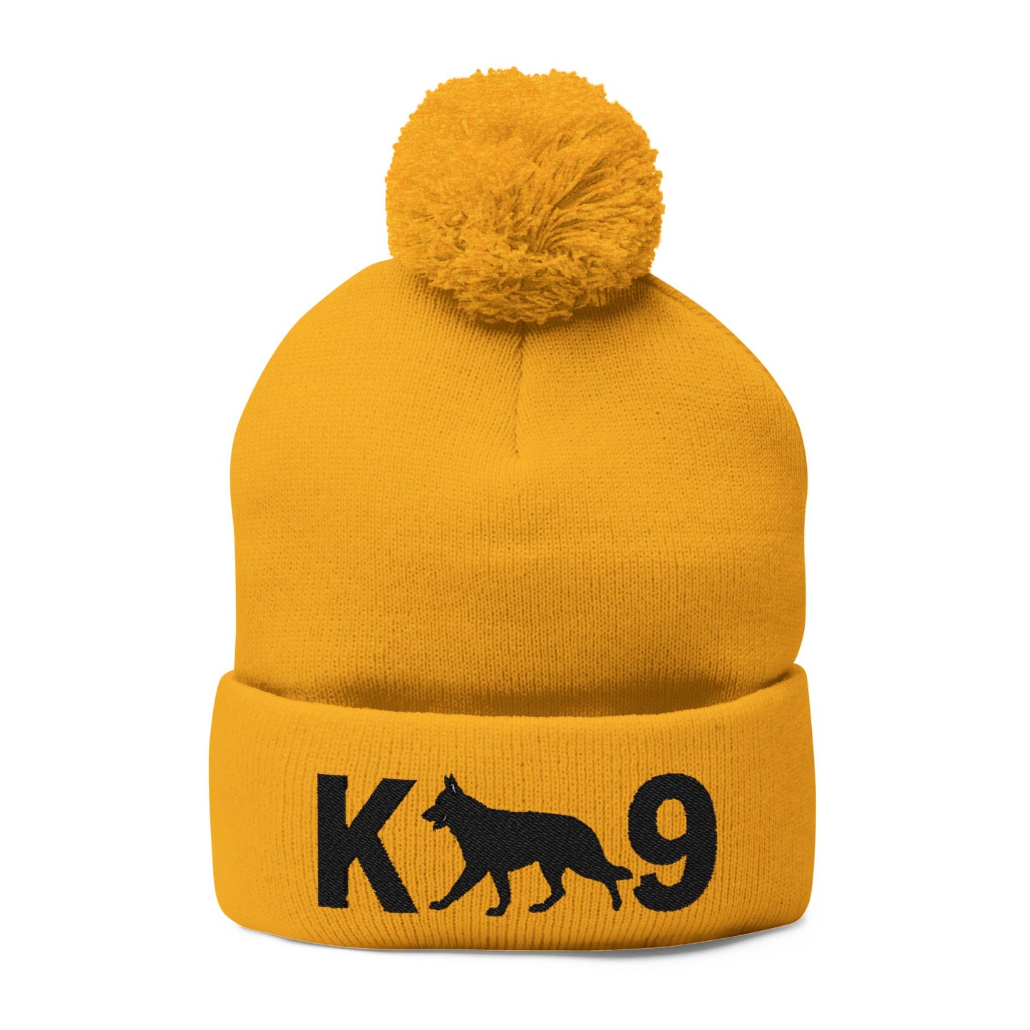 Embroidered K9 Pom-Pom Knit Cap - German Shepherd Design | Winter Beanie, Dog Lover Gift