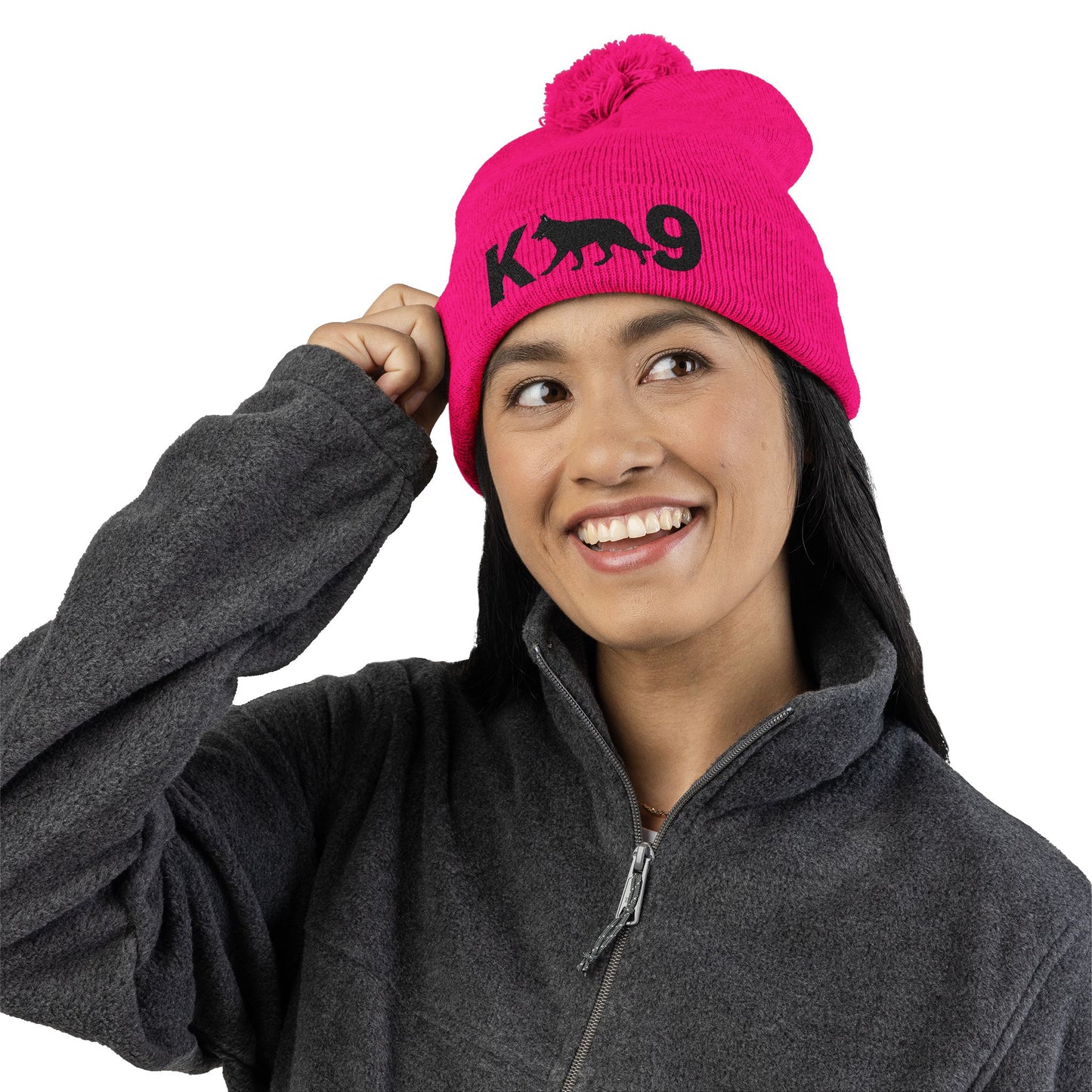 Embroidered K9 Pom-Pom Knit Cap - German Shepherd Design | Winter Beanie, Dog Lover Gift