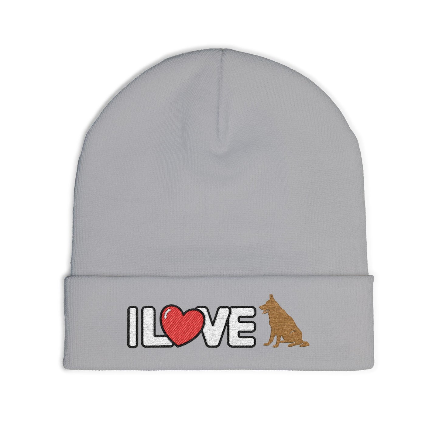 Cozy Dog Lover Knit Beanie with Embroidery - I Love German Shepherd, Winter Hat