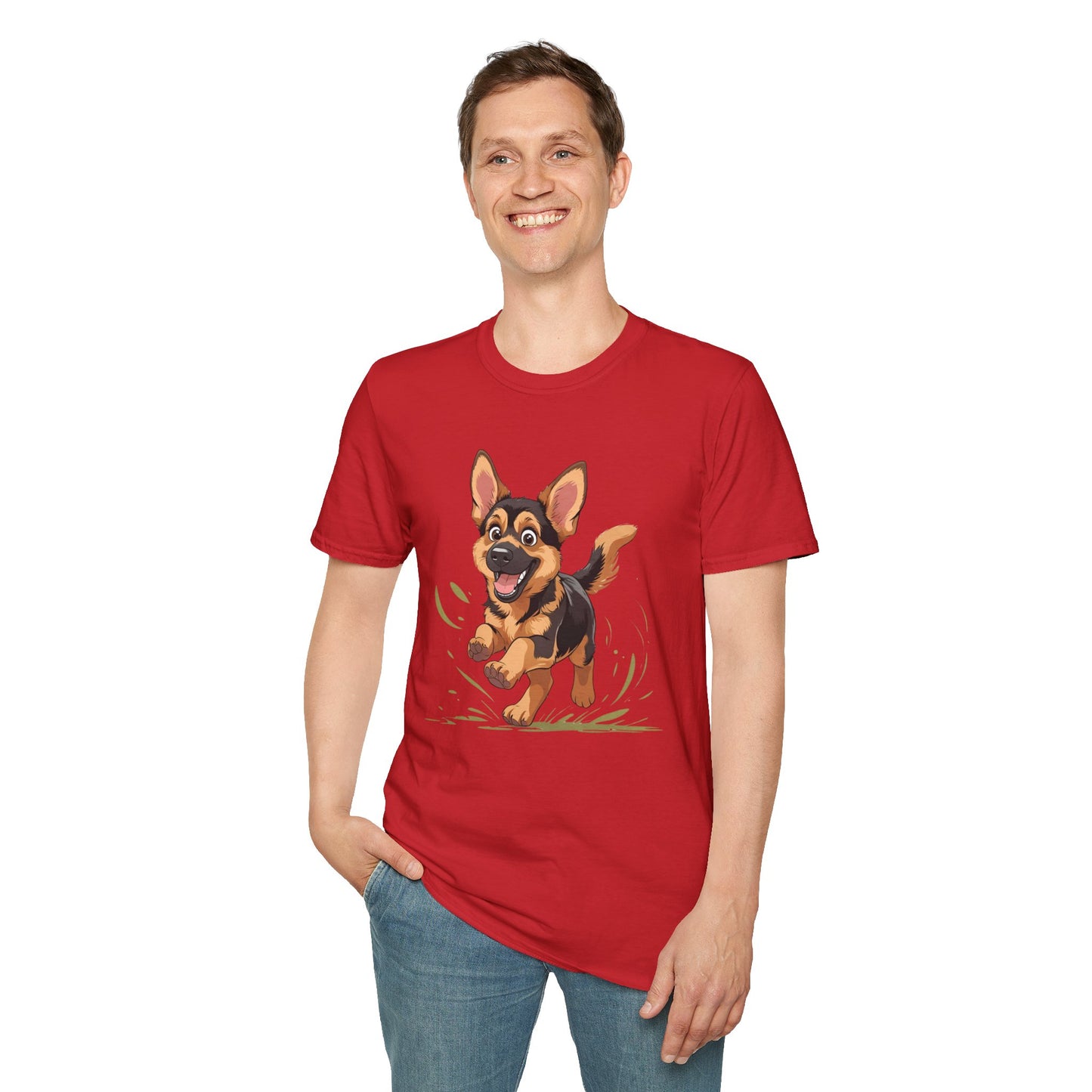 Cute Playing Puppy Graphic Unisex Softstyle T-Shirt, Dog Lover Gift, Casual Wear, Animal Theme Shirt, Perfect for Birthdays, Pet Owners