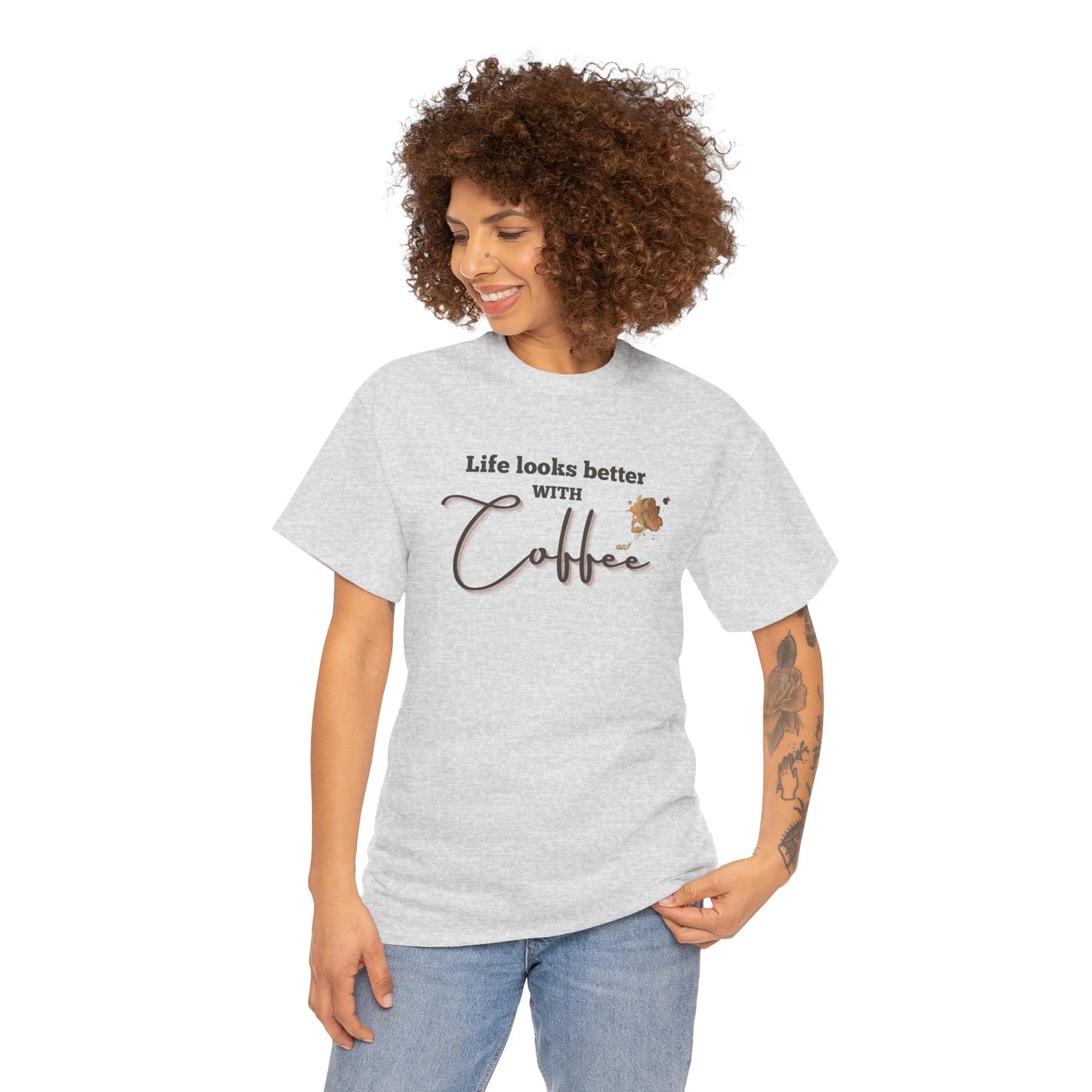 Life Looks Better with Coffee Tee | Unisex Cotton Tee for Coffee Lovers, Gift for Birthdays, Anniversaries, Casual Wear, Coffee-themed