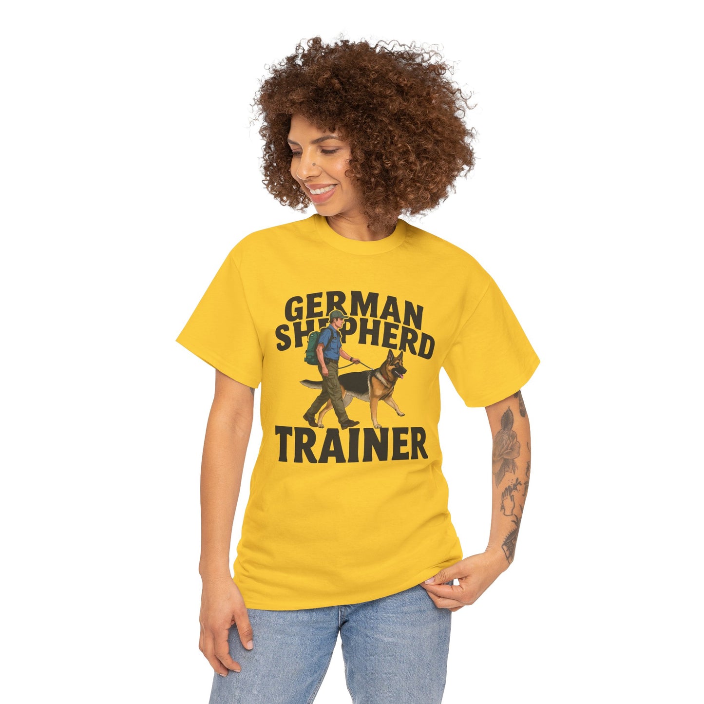 German Shepherd Trainer Tee - Man Holding a German Shepherd | Dog Lover Gift