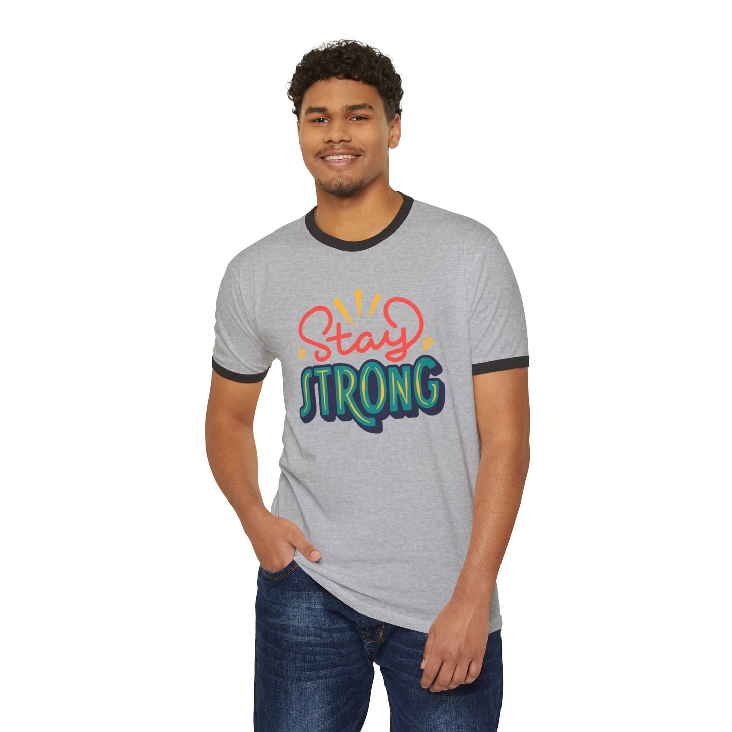 Stay Strong Unisex Cotton Ringer T-Shirt | Motivational Apparel, Gift for Friends, Positive Vibe Shirt, Casual Wear, Mental Health Awareness