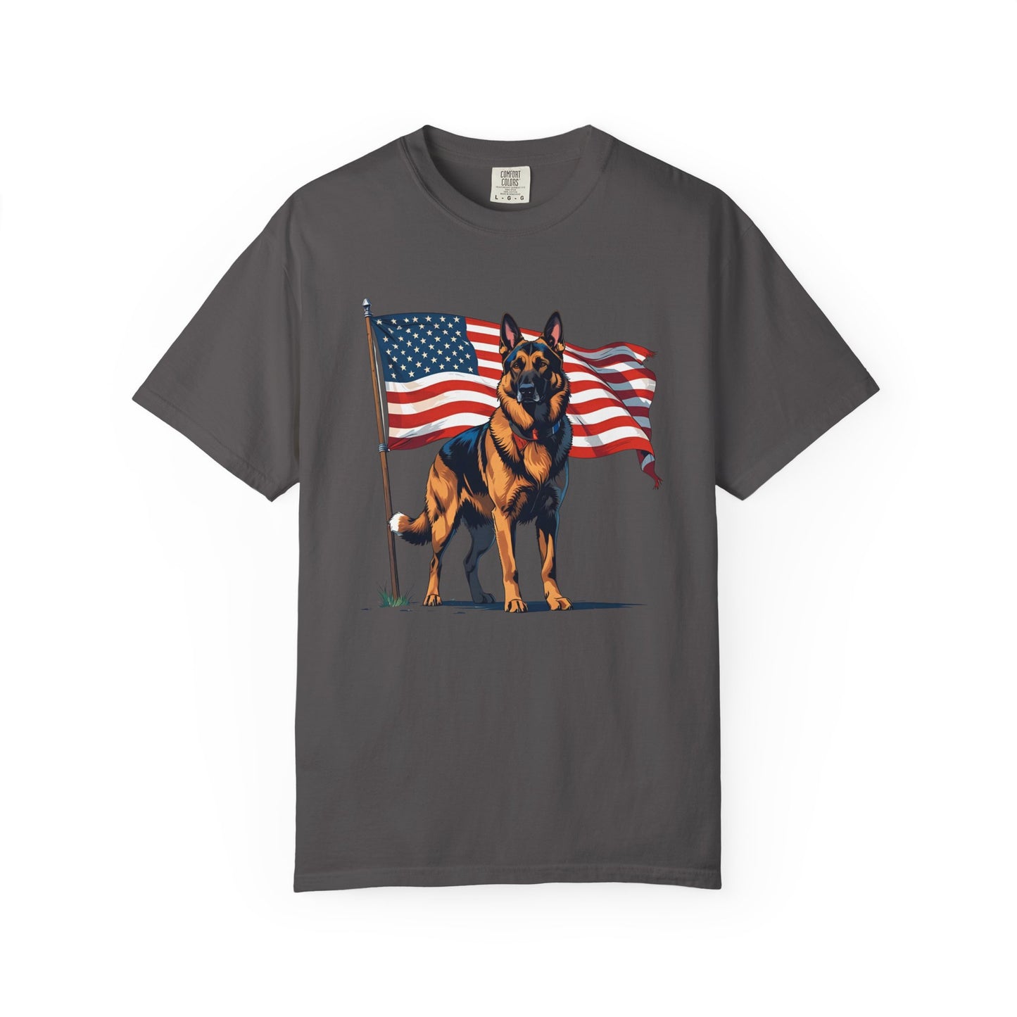 Patriotic German Shepherd Dog T-Shirt, Unisex Garment-Dyed Tee, Dog Lover Gift, US Independence Day Apparel, Casual Wear for Pet Lovers