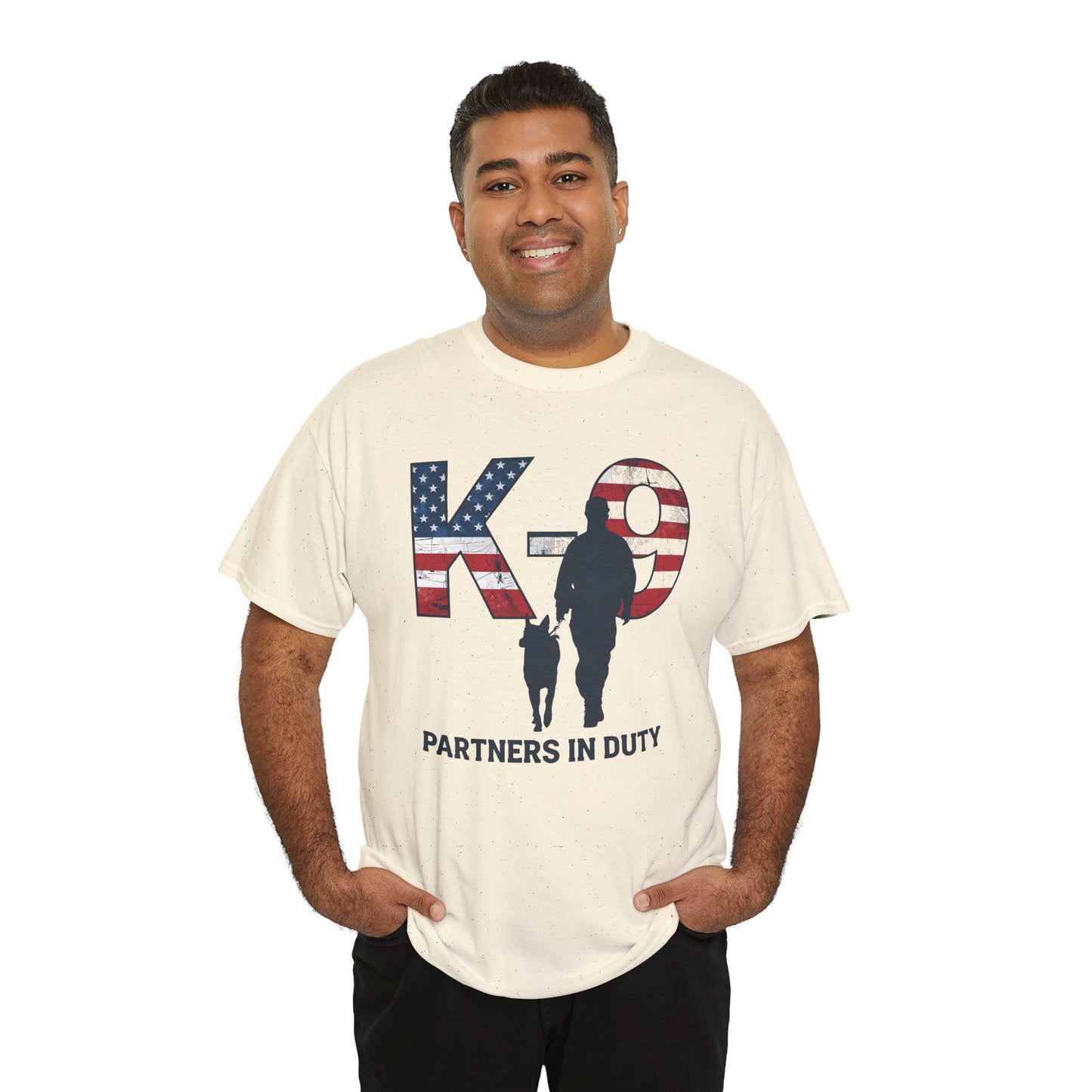 Patriotic K-9 T-Shirt - Partners in Duty Tee | Unisex Heavy Cotton Tee for Dog Lovers, Military Support, Gifts for Dog Handlers