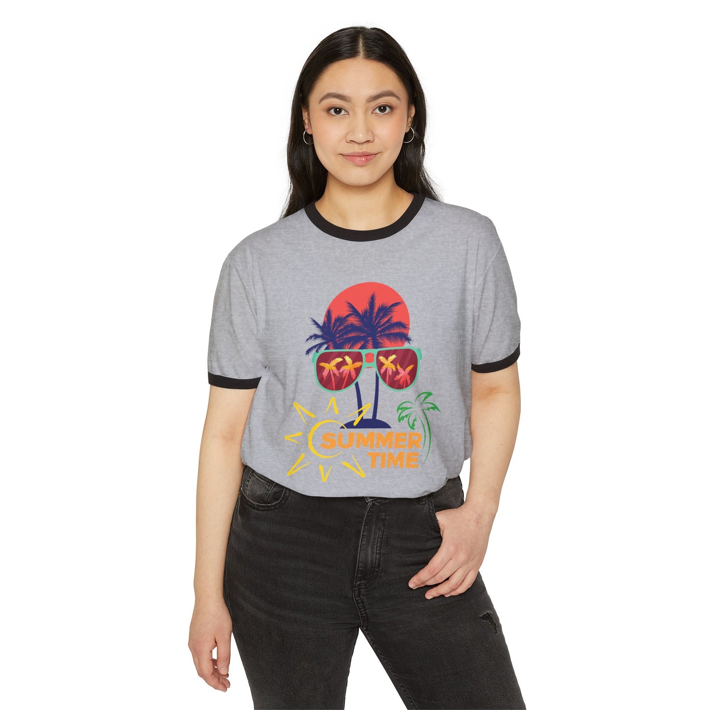 Summer Vibes Unisex Cotton Ringer T-Shirt, Fun Tropical Tee, Beachwear, Vacation Shirt, Gift for Him/Her, Summer Time Design