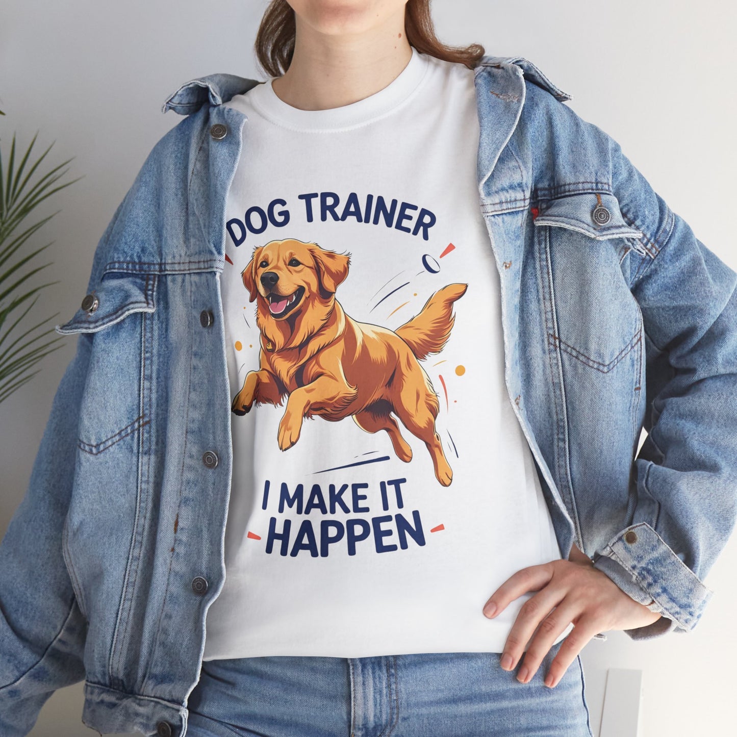 Dog Trainer Unisex Heavy Cotton Tee - I Make It Happen, Golden Retriever, Training Sessions, Gifts, Casual Wear, Animal Enthusiasts
