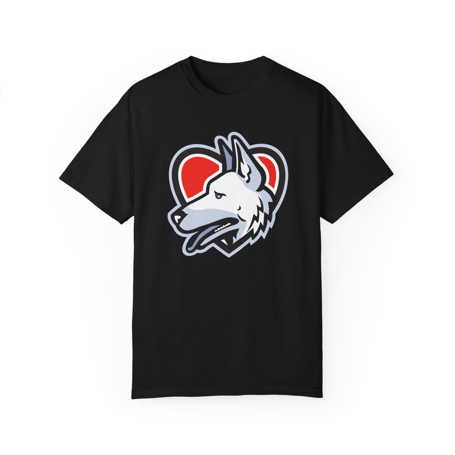 Unisex Dog Lover T-Shirt With a Close Up Graphic of German Shepherd Placed Inside Red Heart