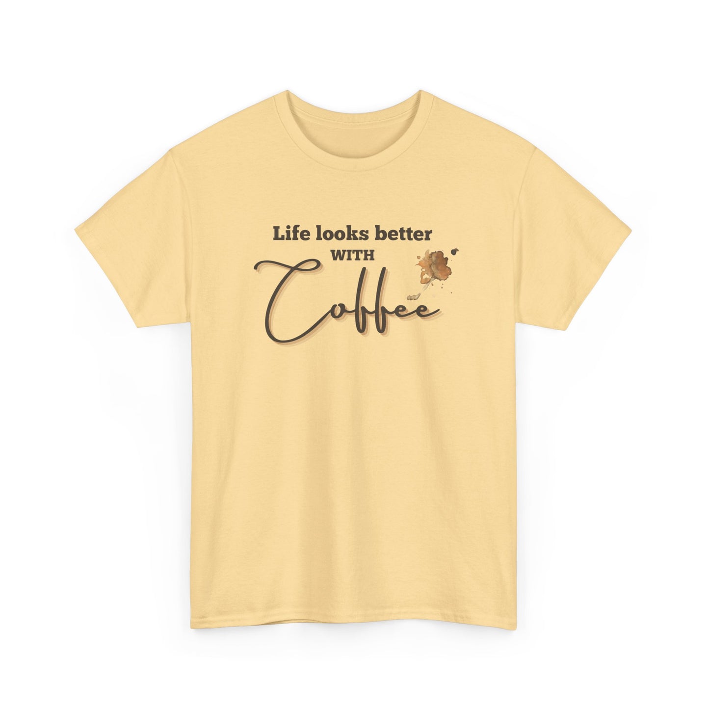 Life Looks Better with Coffee Tee | Unisex Cotton Tee for Coffee Lovers, Gift for Birthdays, Anniversaries, Casual Wear, Coffee-themed