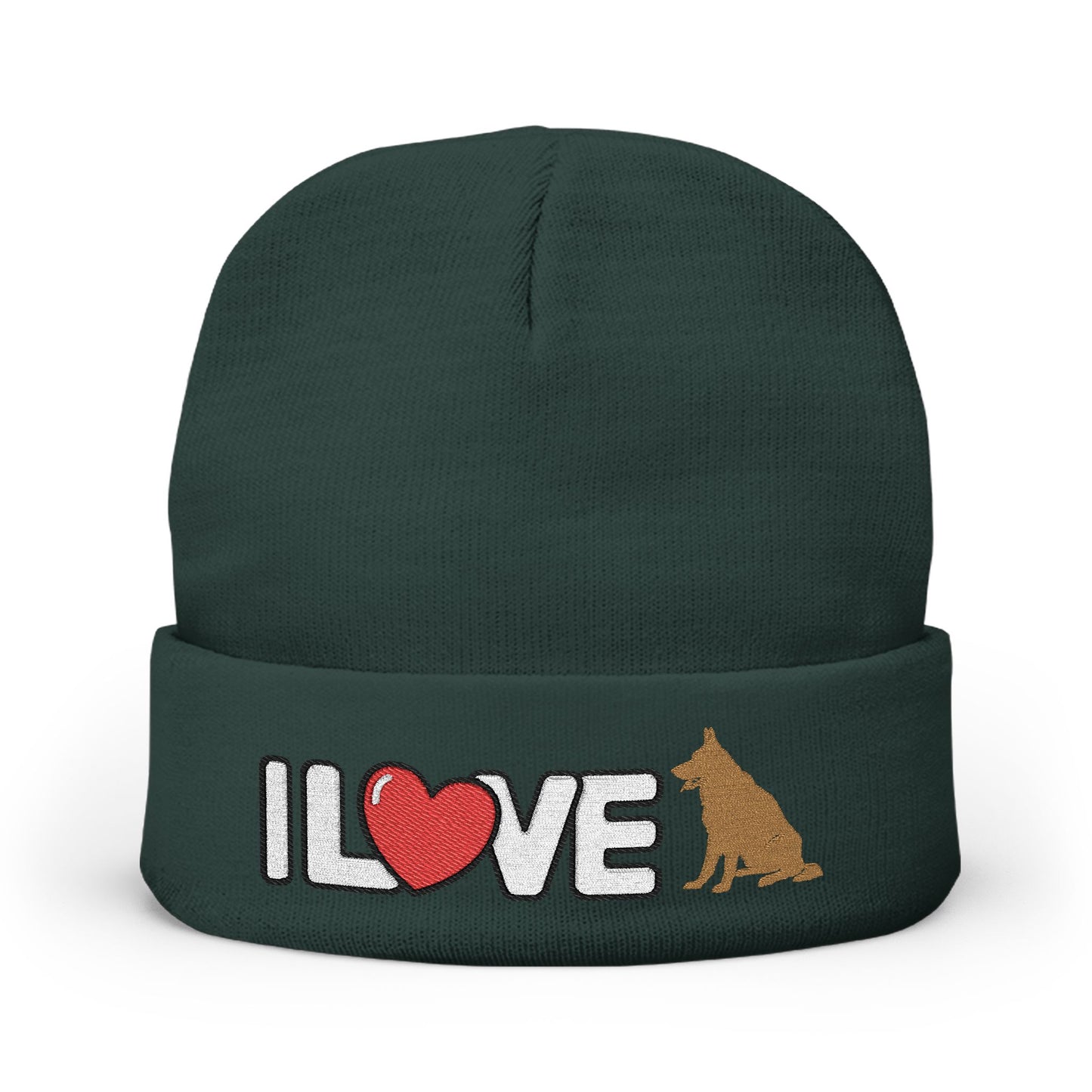 Cozy Dog Lover Knit Beanie with Embroidery - I Love German Shepherd, Winter Hat