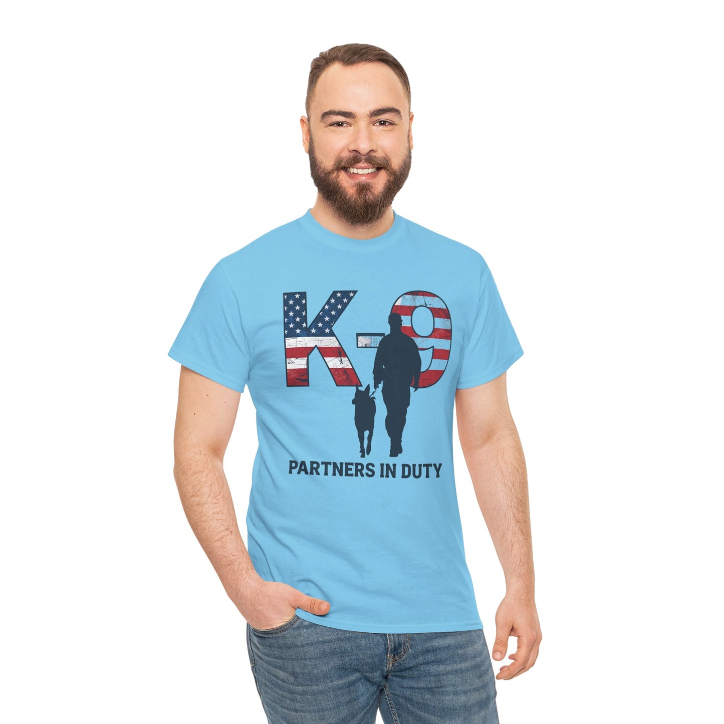 Patriotic K-9 T-Shirt - Partners in Duty Tee | Unisex Heavy Cotton Tee for Dog Lovers, Military Support, Gifts for Dog Handlers