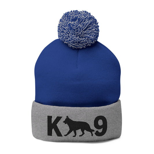 Embroidered K9 Pom-Pom Knit Cap - German Shepherd Design | Winter Beanie, Dog Lover Gift