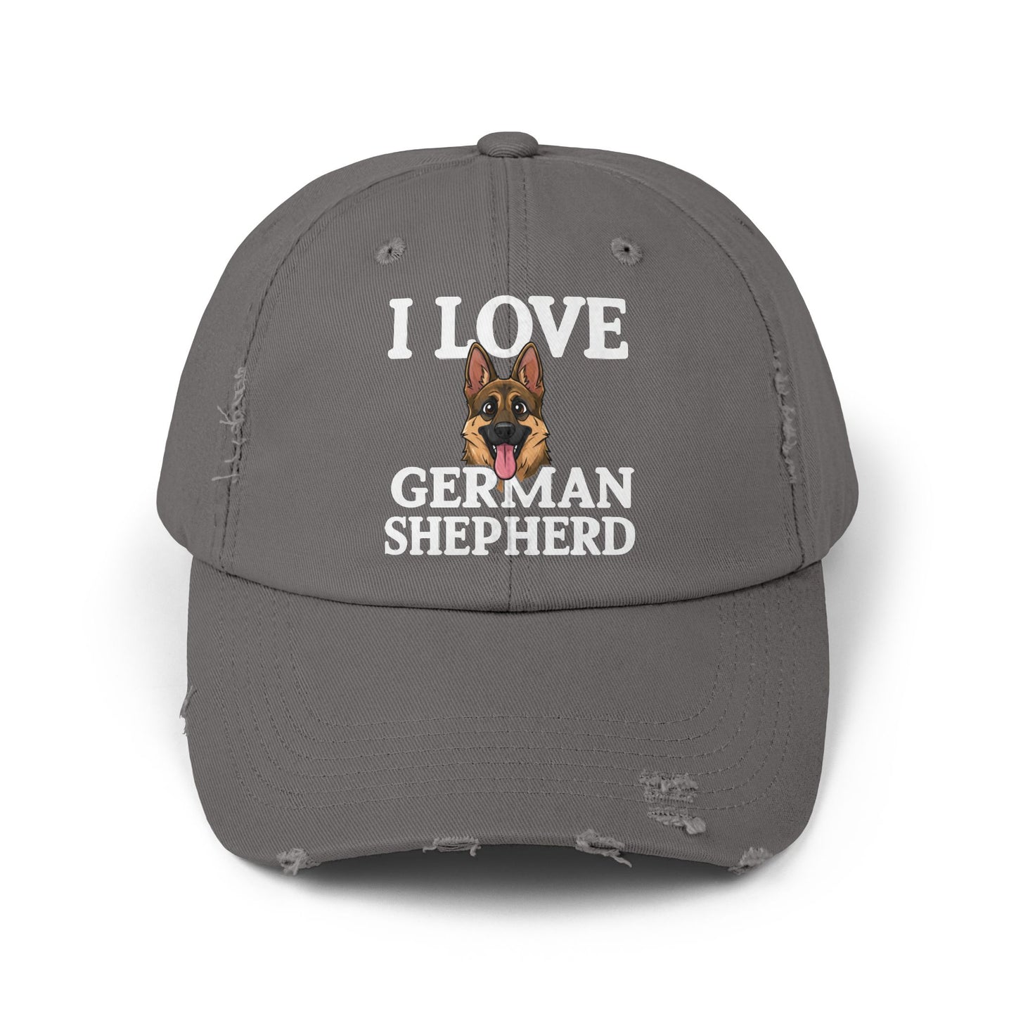 I Love German Shepherd Distressed Cap - Unisex Adjustable Baseball Hat