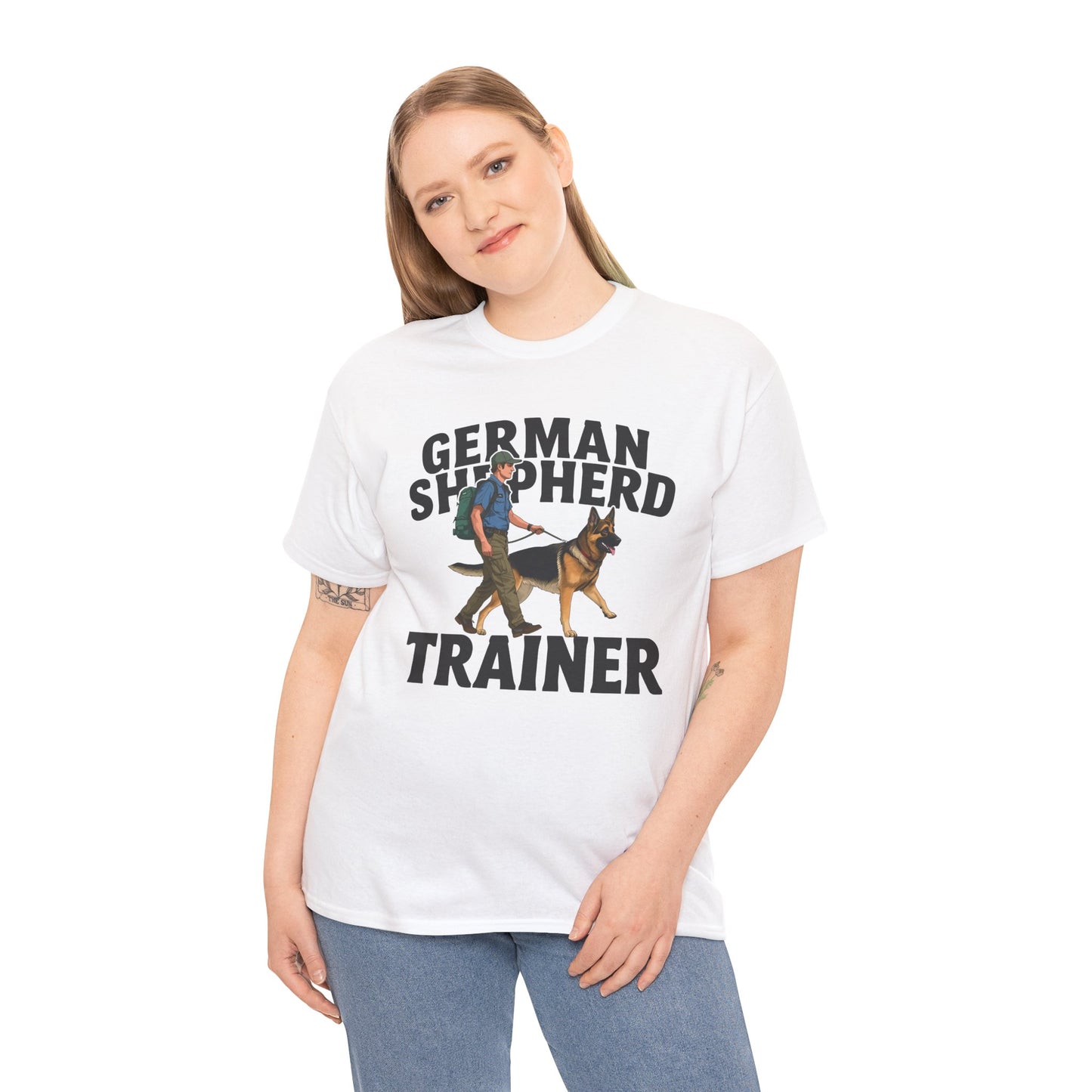 German Shepherd Trainer Tee - Man Holding a German Shepherd | Dog Lover Gift