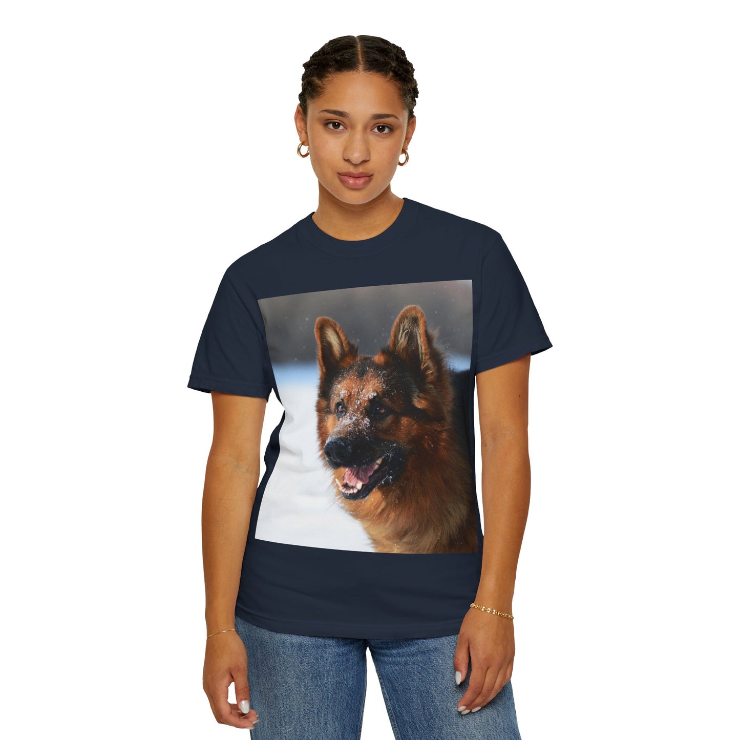 Unisex Dog Photograph T-Shirt - Giant German Shepherd In the Snow
