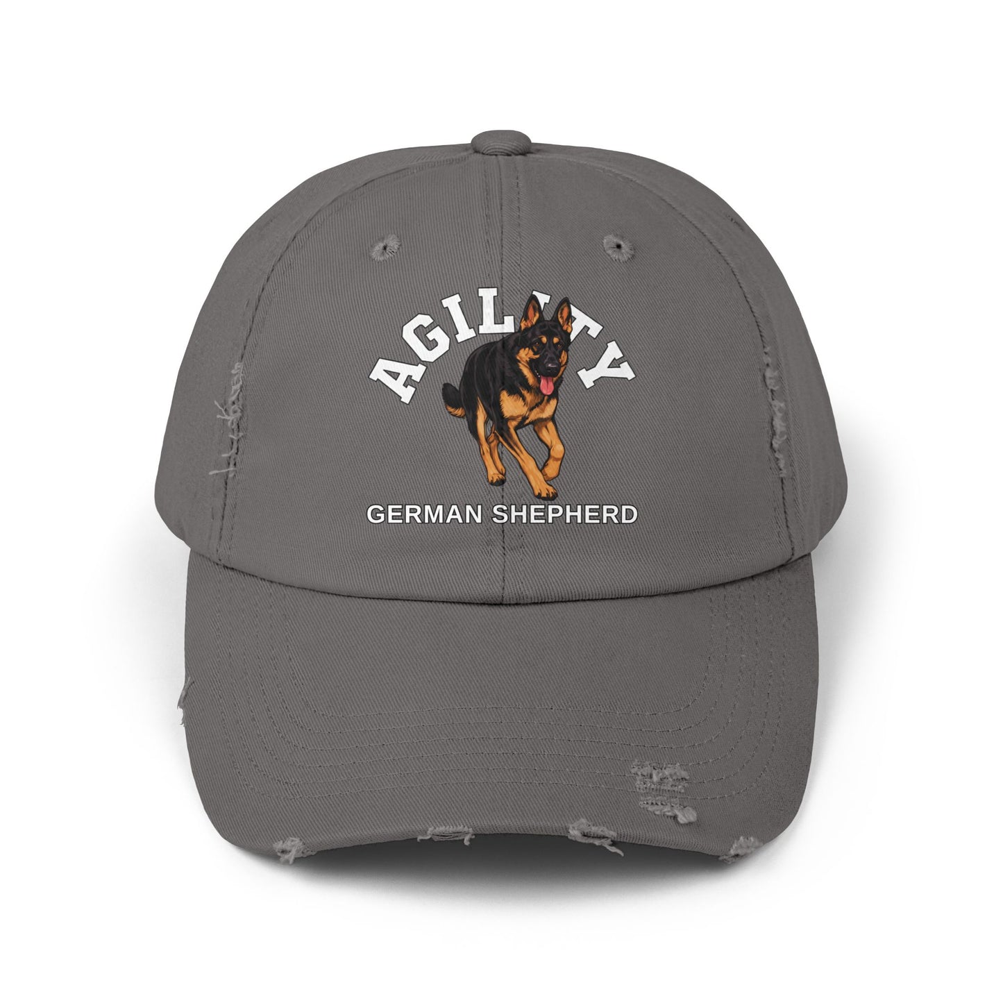Black Distressed Agility German Shepherd Dog Cap | Unisex Pet Lover Hat, Outdoorsy Style, Casual Wear, Animal Lover Accessory