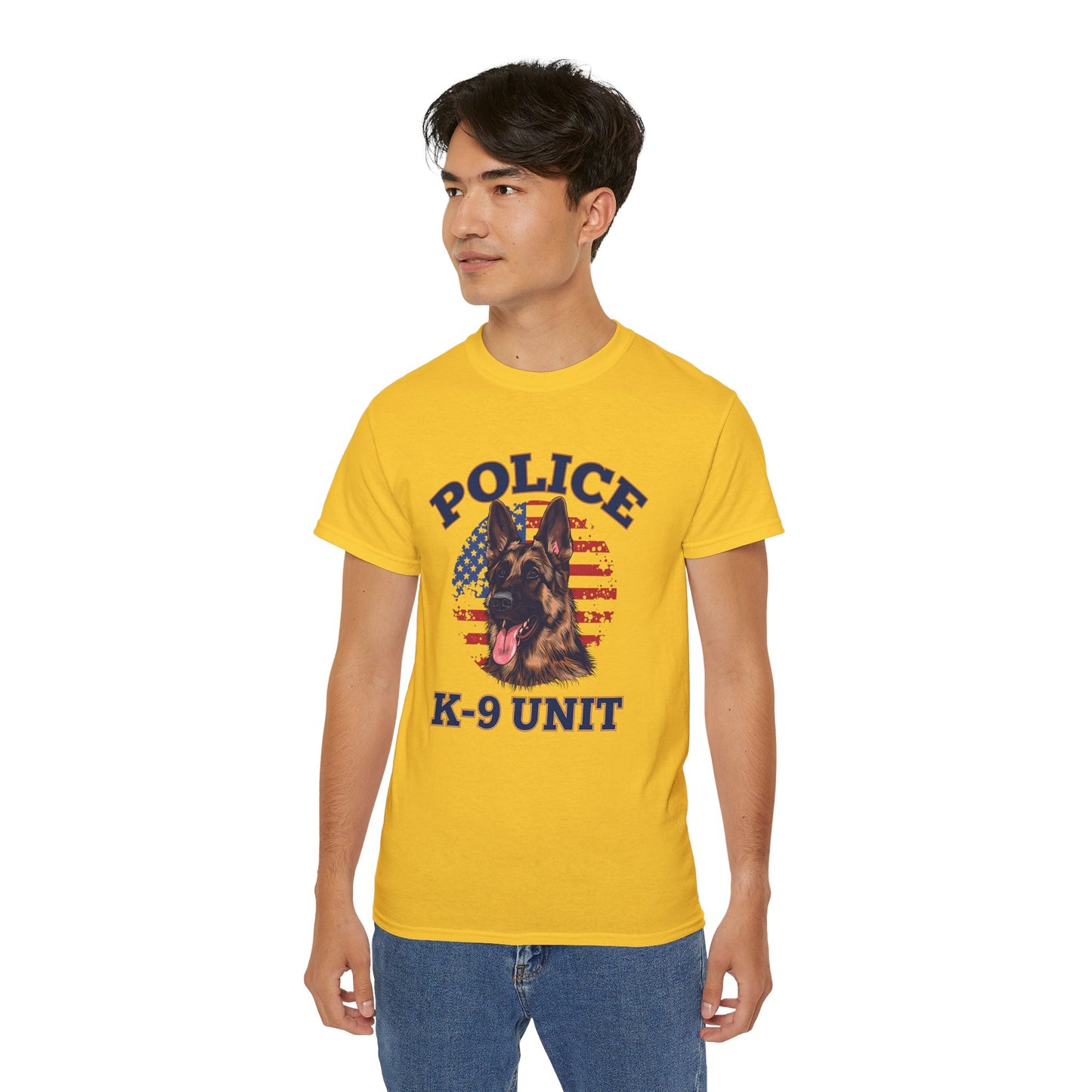 Patriotic Police K-9 Unit Tee for Dog Lovers, Unisex Cotton T-Shirt, Dog Handler Gift, Gifts for Law Enforcement
