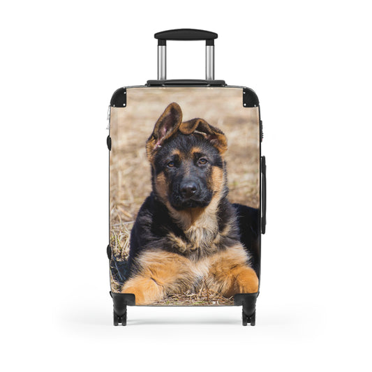 Dog Lovers Suitcase Featuring a Gorgeous German Shepherd Puppy Resting on Dry Grass