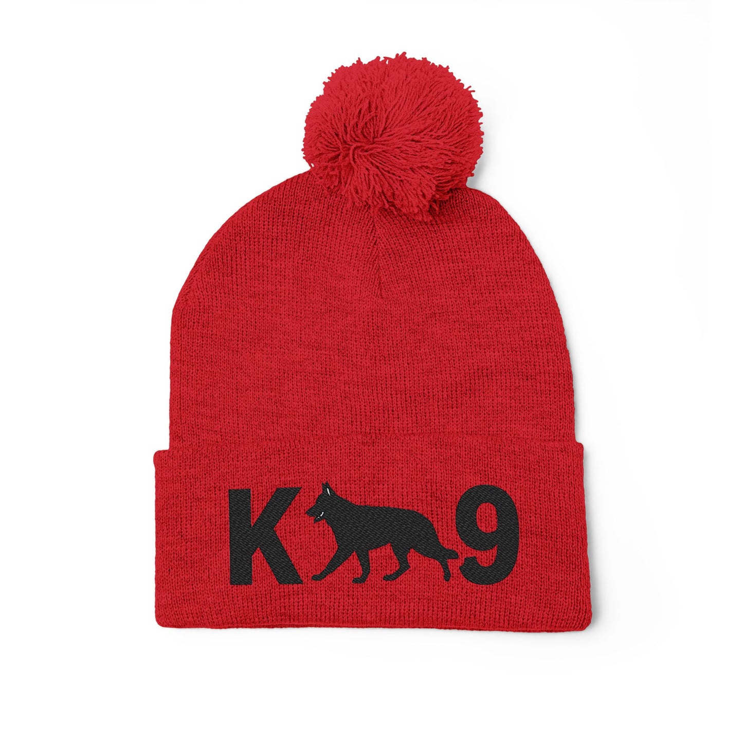 Embroidered K9 Pom-Pom Knit Cap - German Shepherd Design | Winter Beanie, Dog Lover Gift