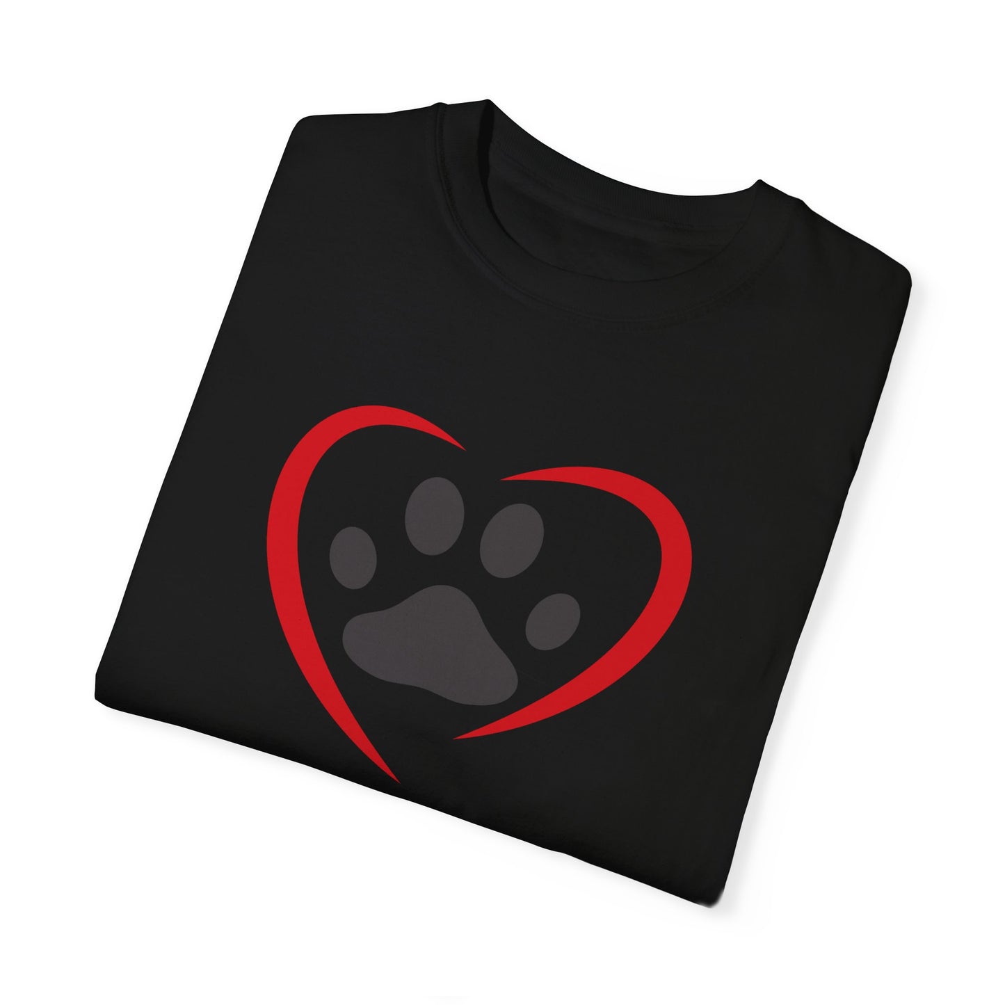 Unisex Dog Lover T-Shirt With Graphic of Curvy Heart Boundaries Contain Dog Paw Print and Caption Selfless Beings Below