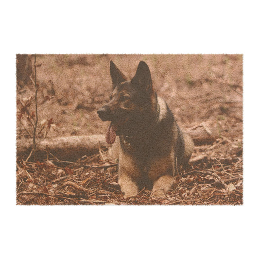Outdoor Dog Lover Doormat Featuring a Working Line German Shepherd Resting on the Ground