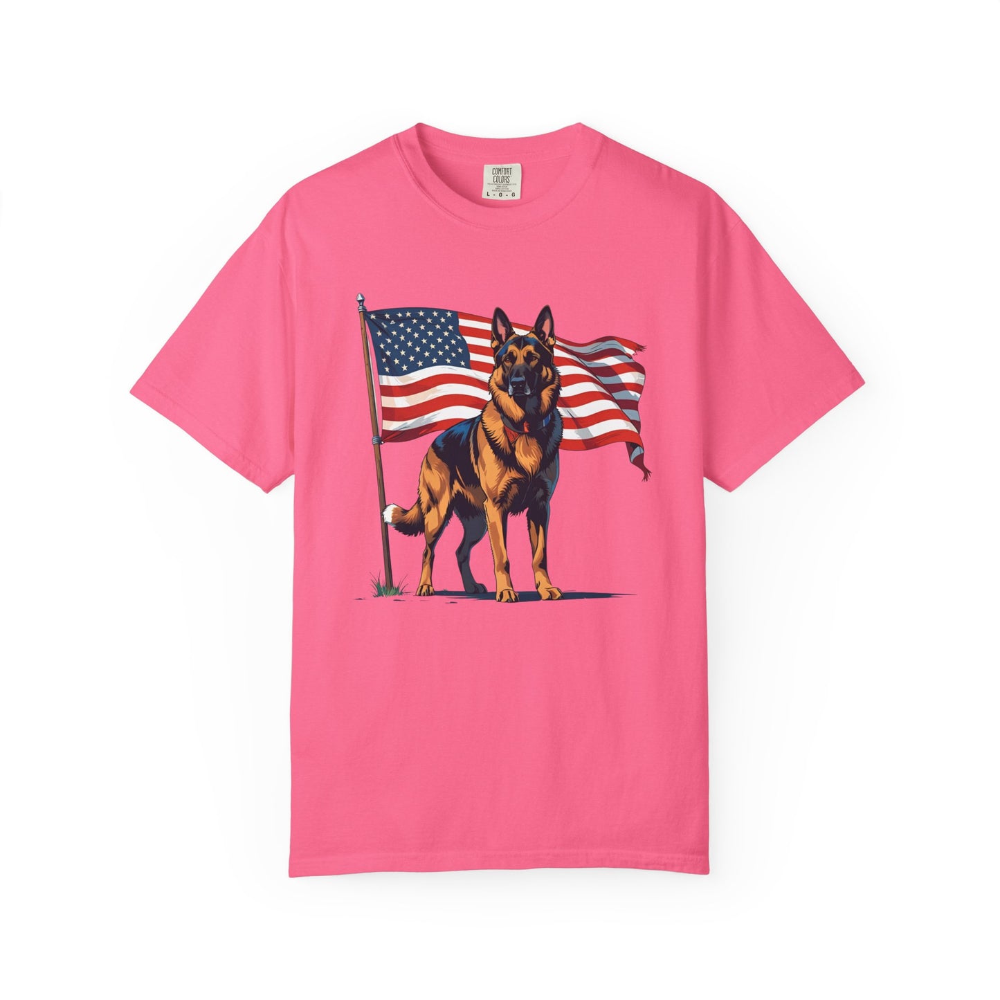 Patriotic German Shepherd Dog T-Shirt, Unisex Garment-Dyed Tee, Dog Lover Gift, US Independence Day Apparel, Casual Wear for Pet Lovers