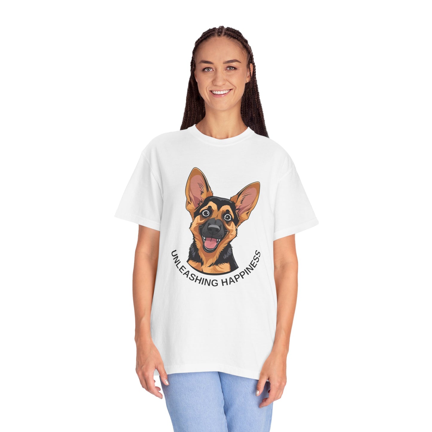 Happy Dog Graphic Tee, Unisex German Shepherd Puppy T-Shirt - Unleashing Happiness, Pet Lover Gift, Animal Lovers Apparel, Unique Dog Lover Shirt
