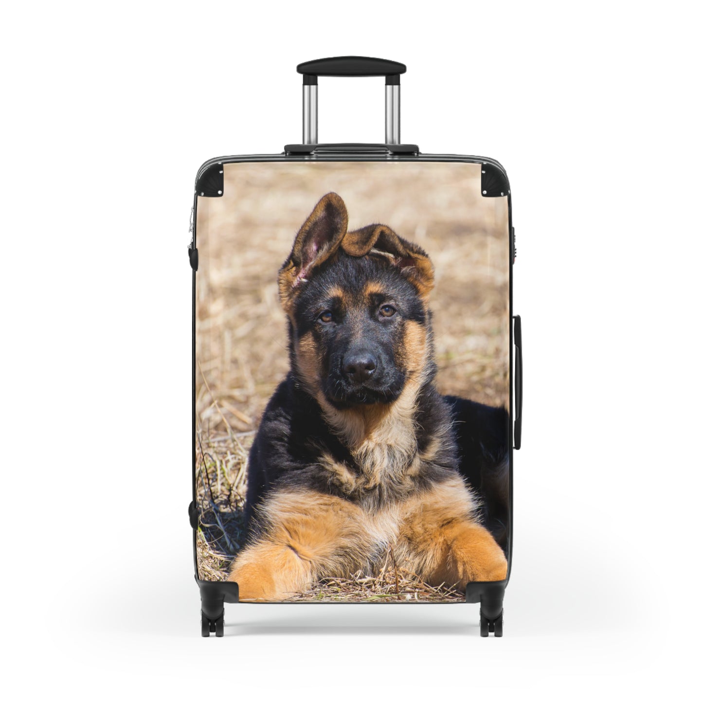 Dog Lovers Suitcase Featuring a Gorgeous German Shepherd Puppy Resting on Dry Grass