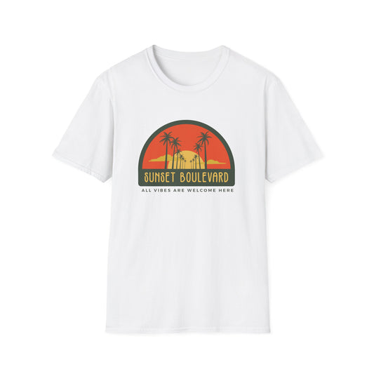 Sunset Boulevard Unisex Softstyle T-Shirt, Retro Beach Tee, Vacation Shirt, Summer Apparel, Travel Gift