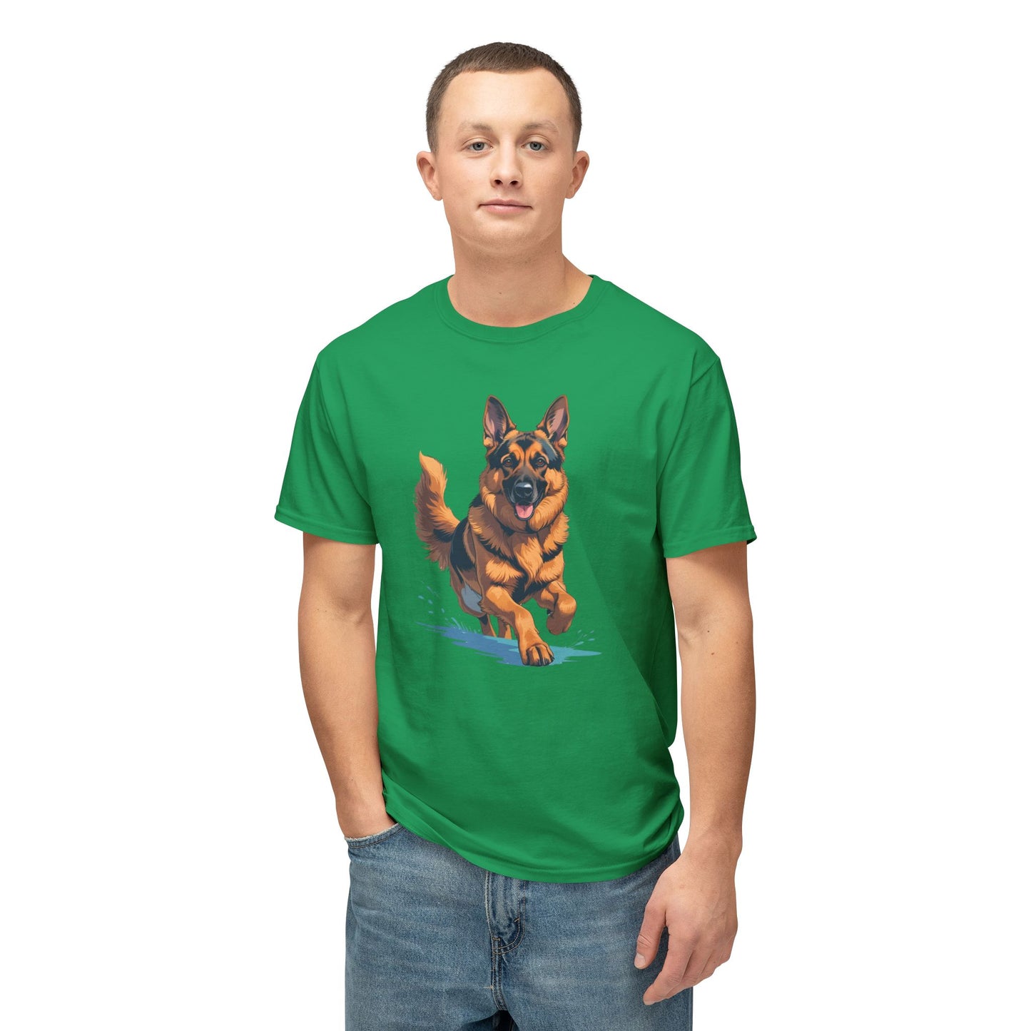 Running German Shepherd Dog Unisex HD Cotton™ T-shirt, Pet Lover Gift, Casual Wear, Animal Print Apparel, Funny Dog Shirt