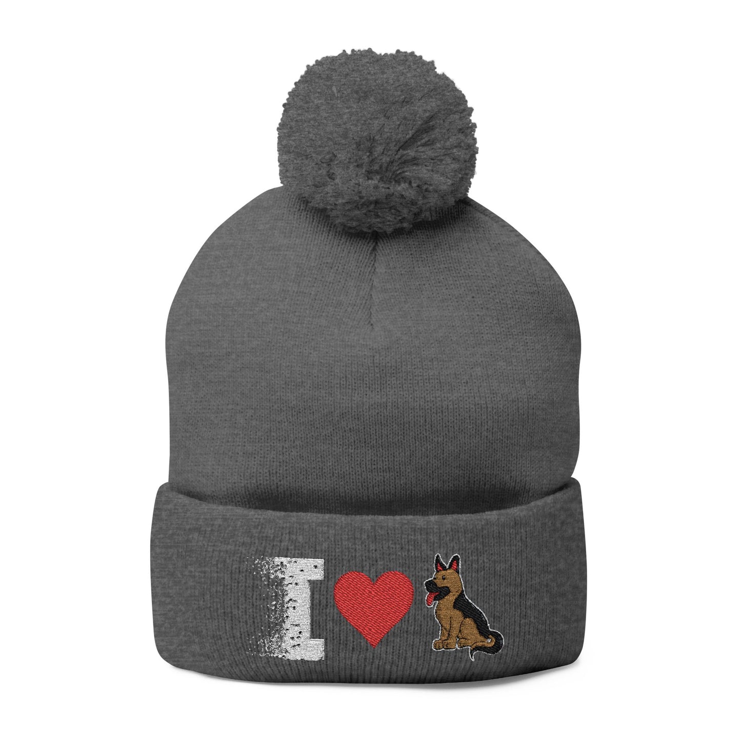 I Love My German Shepherd Embroidered Pom-Pom Knit Cap
