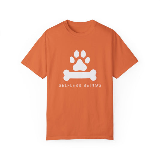 Unisex Dog Lover T-Shirt With Graphic of Dog Bone and Paw and Caption Selfless Beings