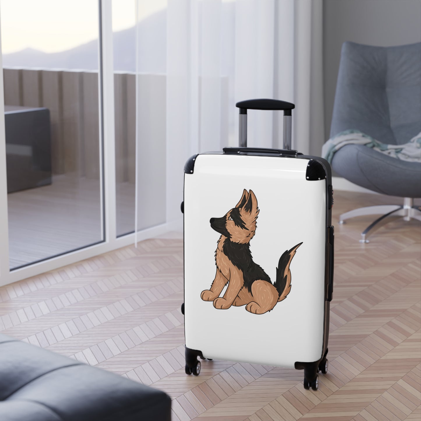 Personalized Dog Lover Suitcase - Featuring Cute German Shepherd Puppy Looking Upward