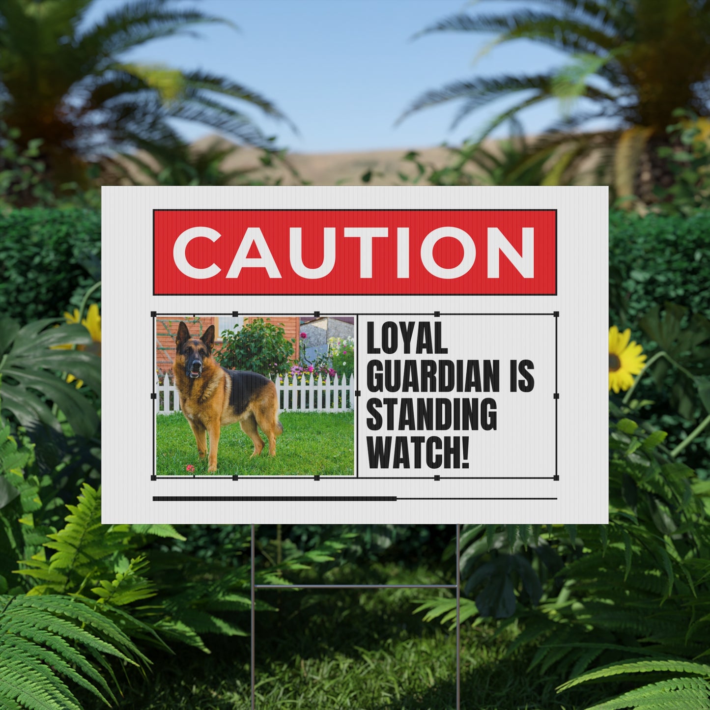 Caution German Shepherd Plastic Yard Sign - Loyal Guardian Is Standing Watch