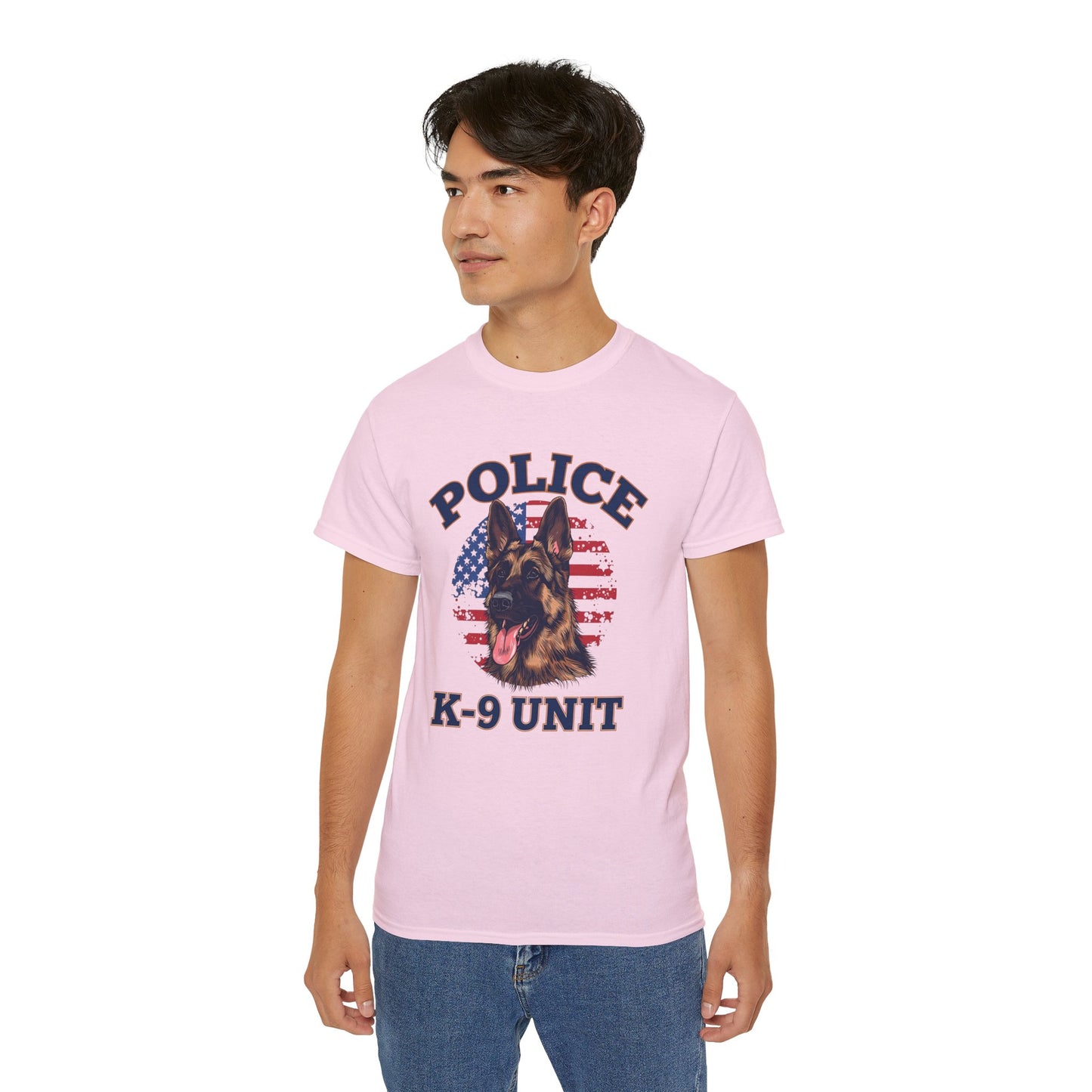 Patriotic Police K-9 Unit Tee for Dog Lovers, Unisex Cotton T-Shirt, Dog Handler Gift, Gifts for Law Enforcement