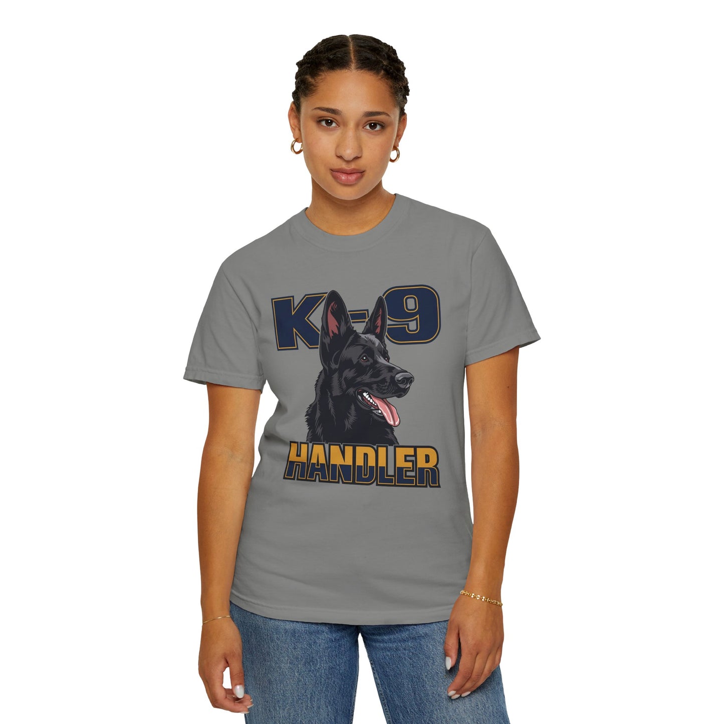 Black German Shepherd K-9 Handler T-Shirt, Garment-Dyed Unisex Tee for Dog Lovers