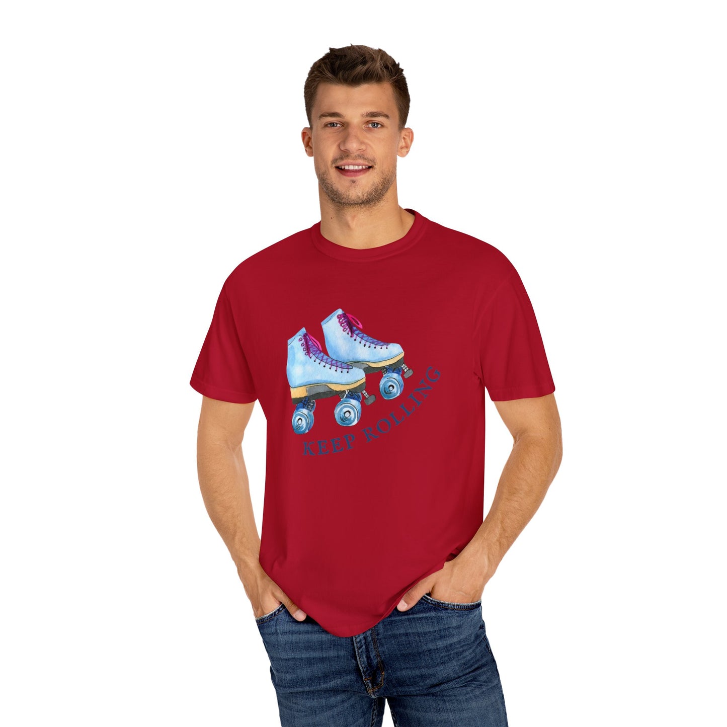 Keep Rolling Retro Roller Skates Tee, Vintage Skate T-shirt, Unisex Garment-Dyed Shirt, Fun Gift for Skating Lovers, Summer Apparel
