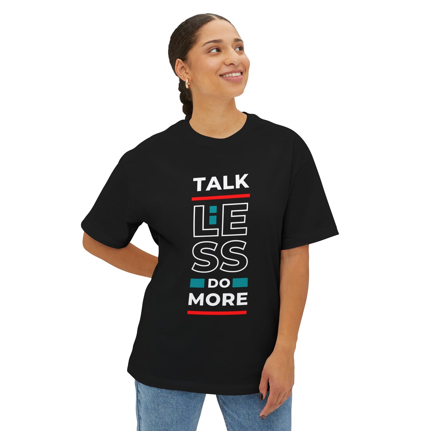 Unisex Oversized Boxy Tee - Motivational Talk Less Do More Shirt, Casual Wear, Everyday Style, Gift for Friends, Comfortable Tee
