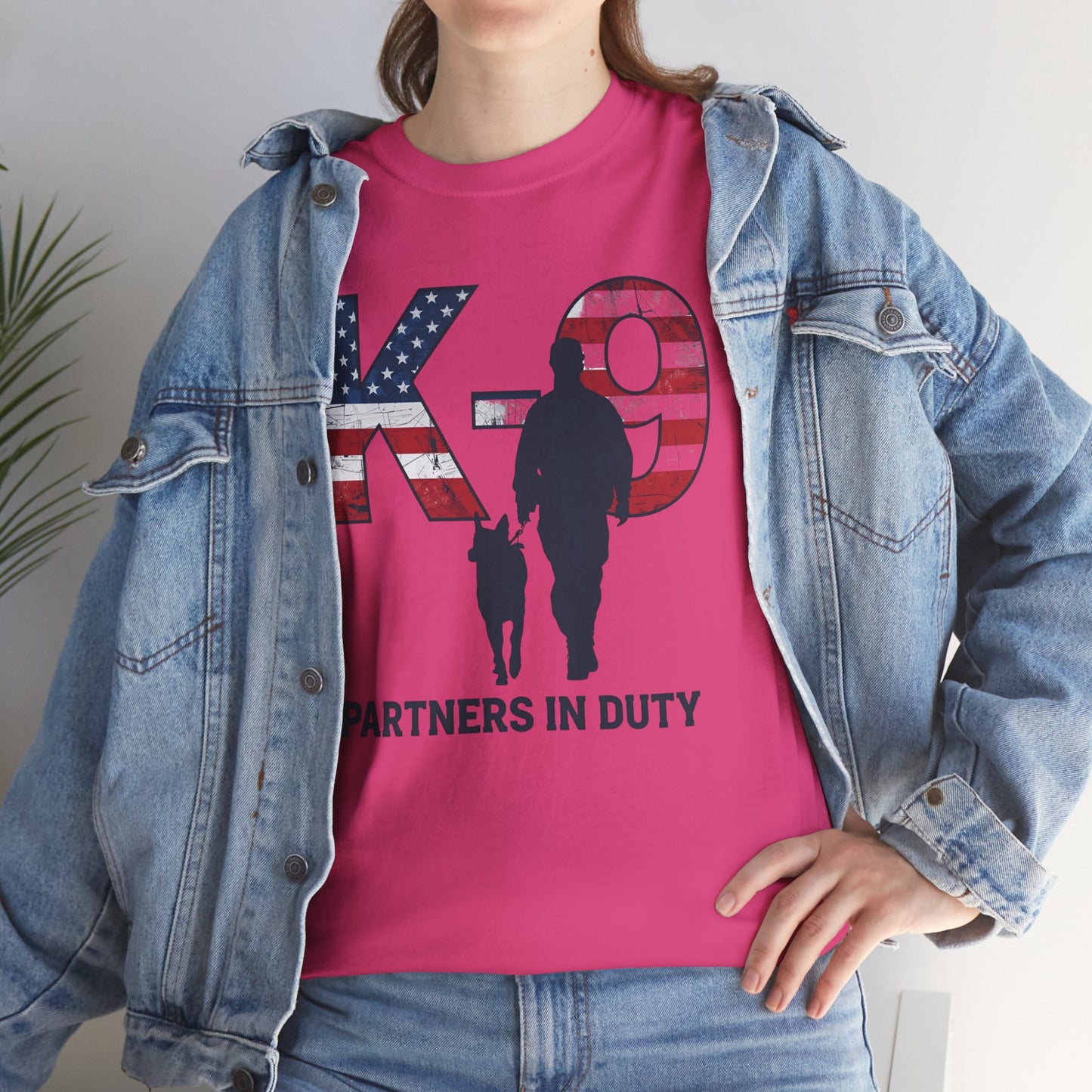 Patriotic K-9 T-Shirt - Partners in Duty Tee | Unisex Heavy Cotton Tee for Dog Lovers, Military Support, Gifts for Dog Handlers
